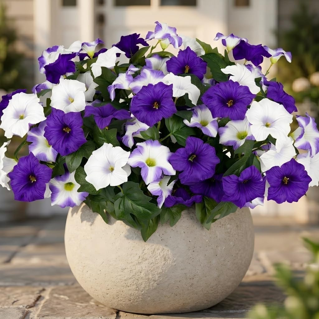 Artificial Petunias Flowers for Outdoors, 4 Bundles UV Resistant | Fake Faux Pet