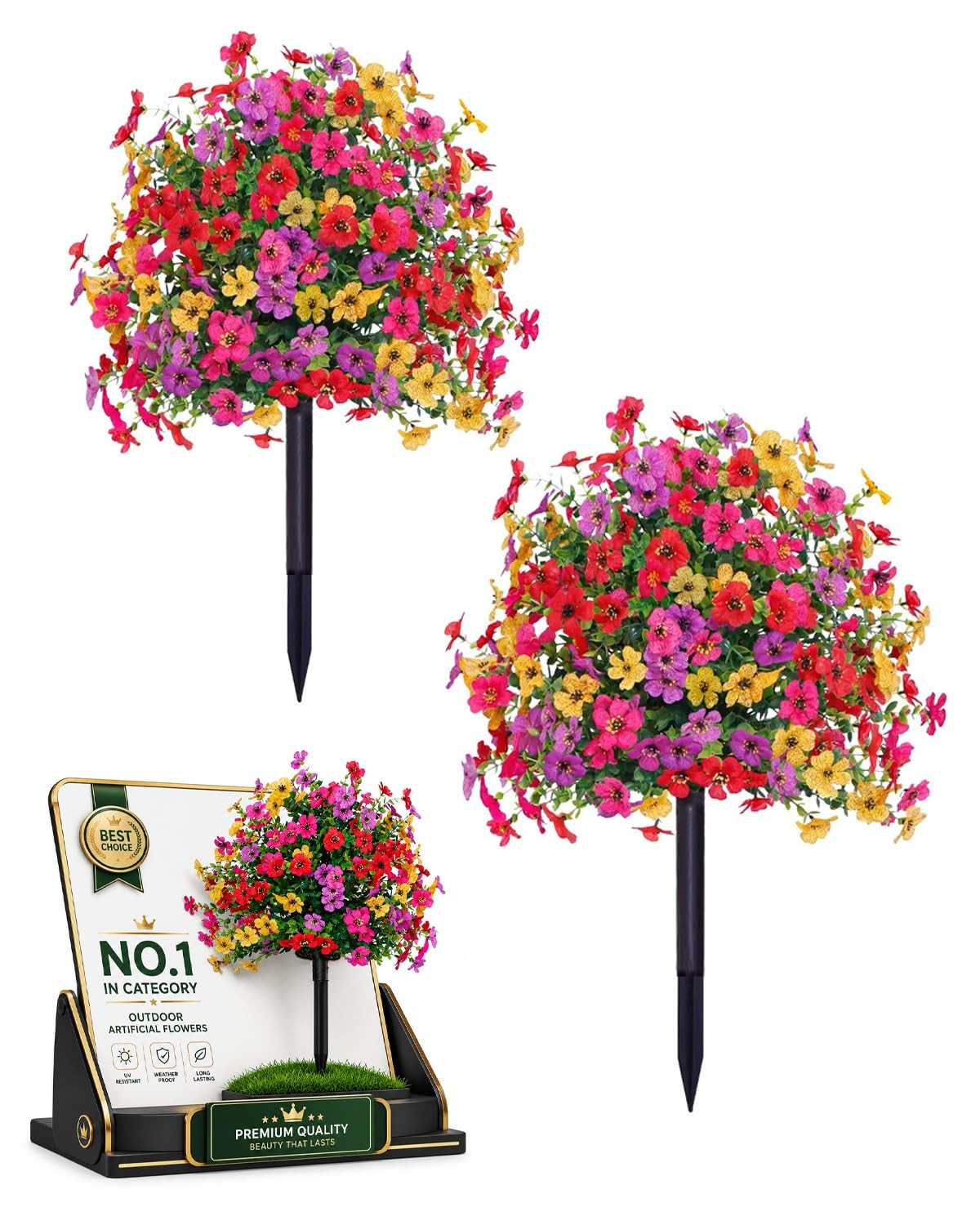 2 Pcs Artificial Flowers for Outdoors with Stakes Potted Trees Ground Fake Pe…