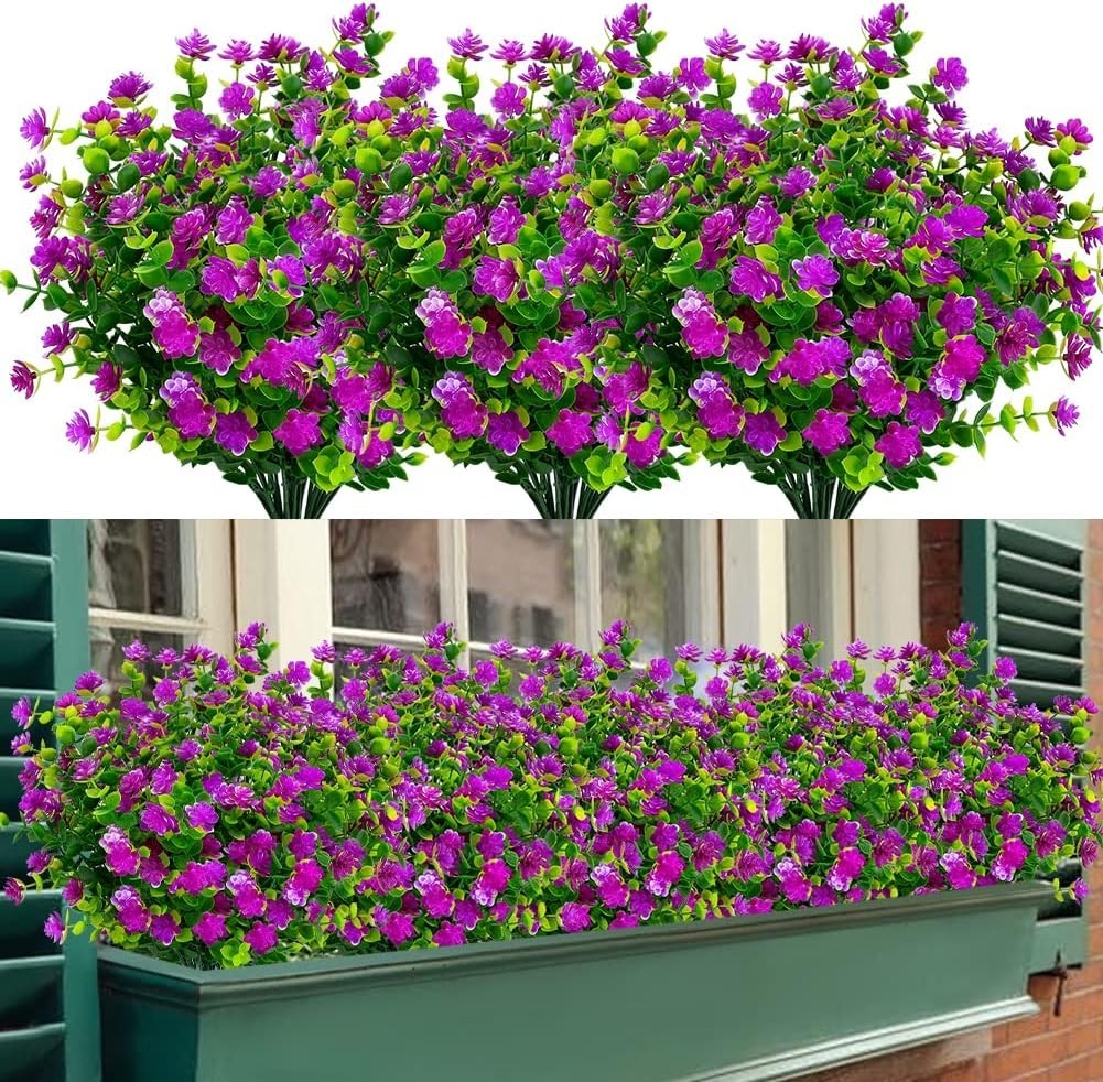 8 Bundles Outdoor Artificial Fake Flowers No Fade UV Resistant Faux Plastic P…