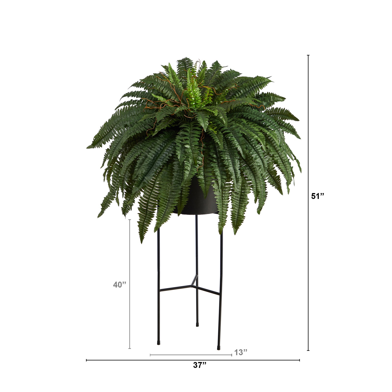 Nearly Natural 51″ Boston Fern Artificial Plant in Black Planter with Stand