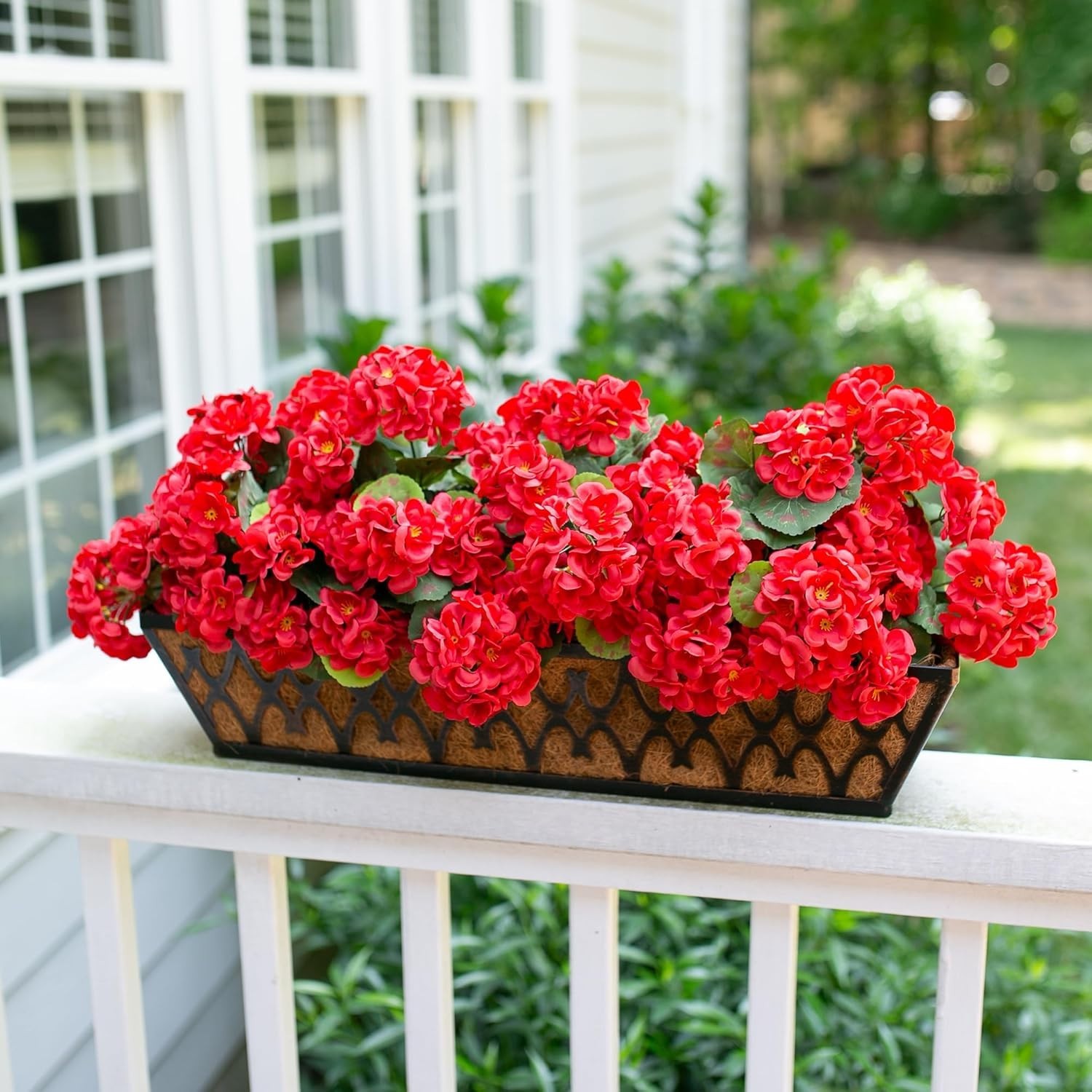 6 Bundles of Waterproof Red Artificial Geraniums for Elegant Outdoor Decor
