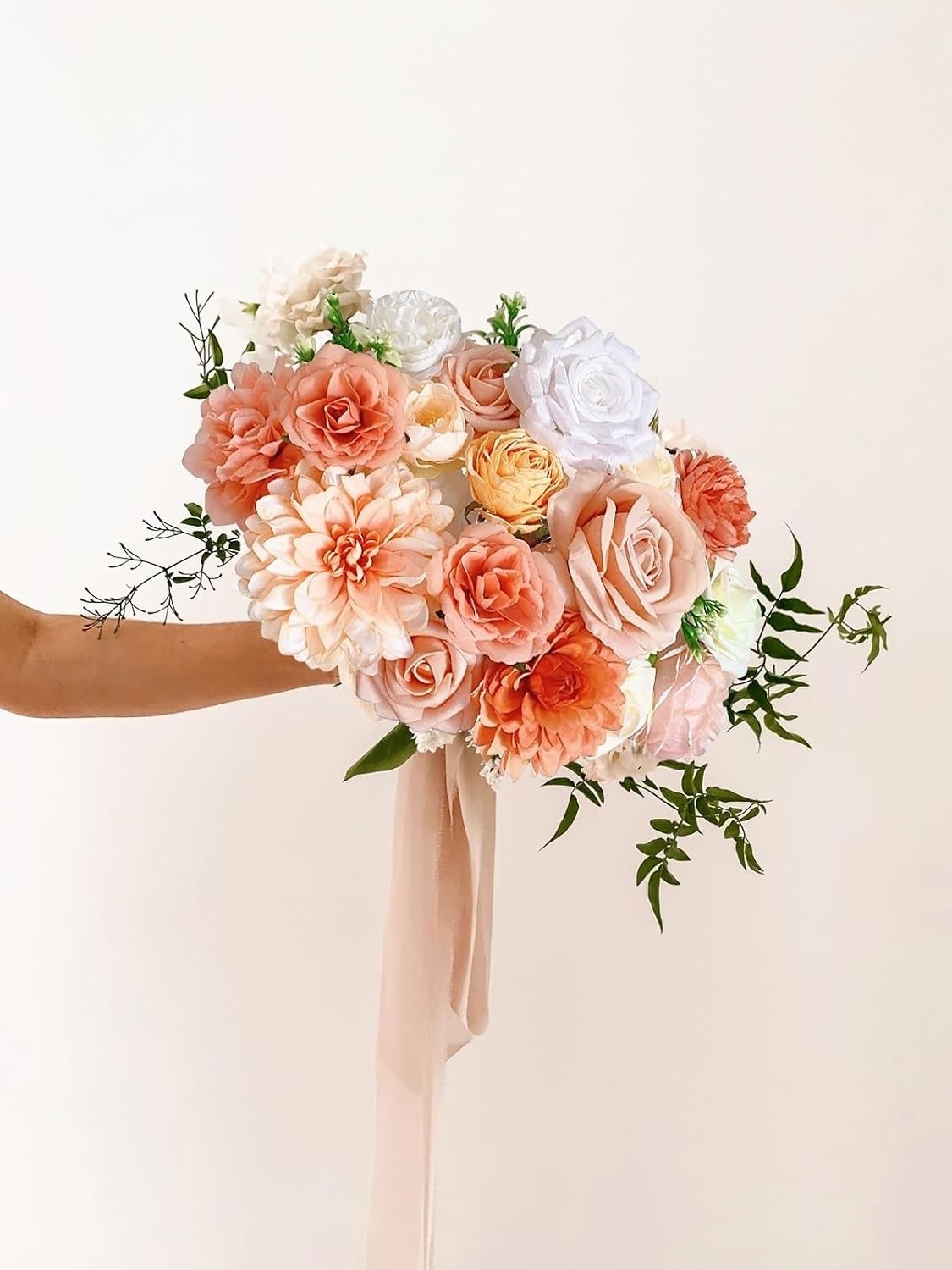 Roses Artificial Flowers Orange Fake Flower with Stems for DIY Wedding Bouque…