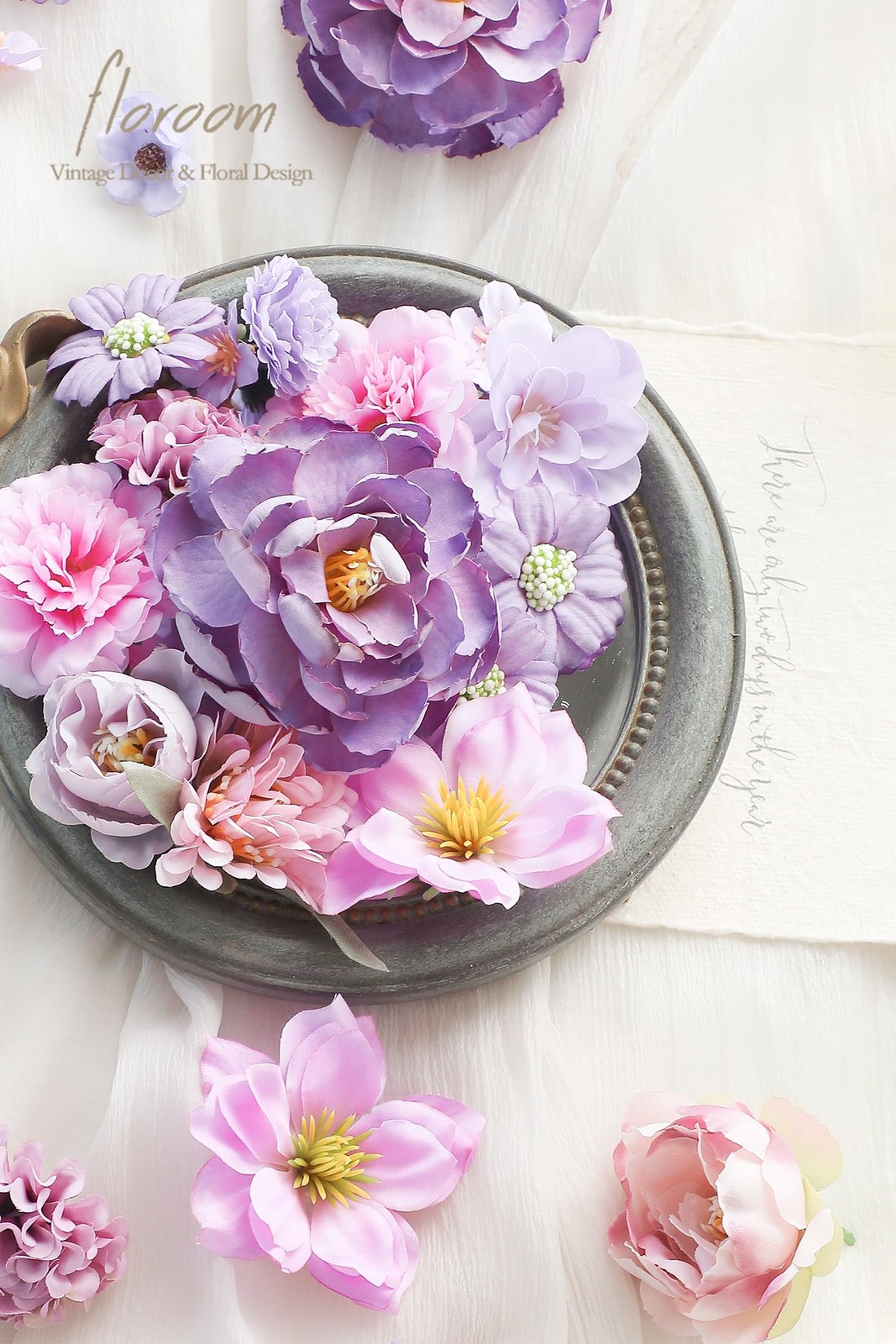 Mini Artificial Flower Heads Lavender & Purple Fake Peony Daisy Rose Multicol…
