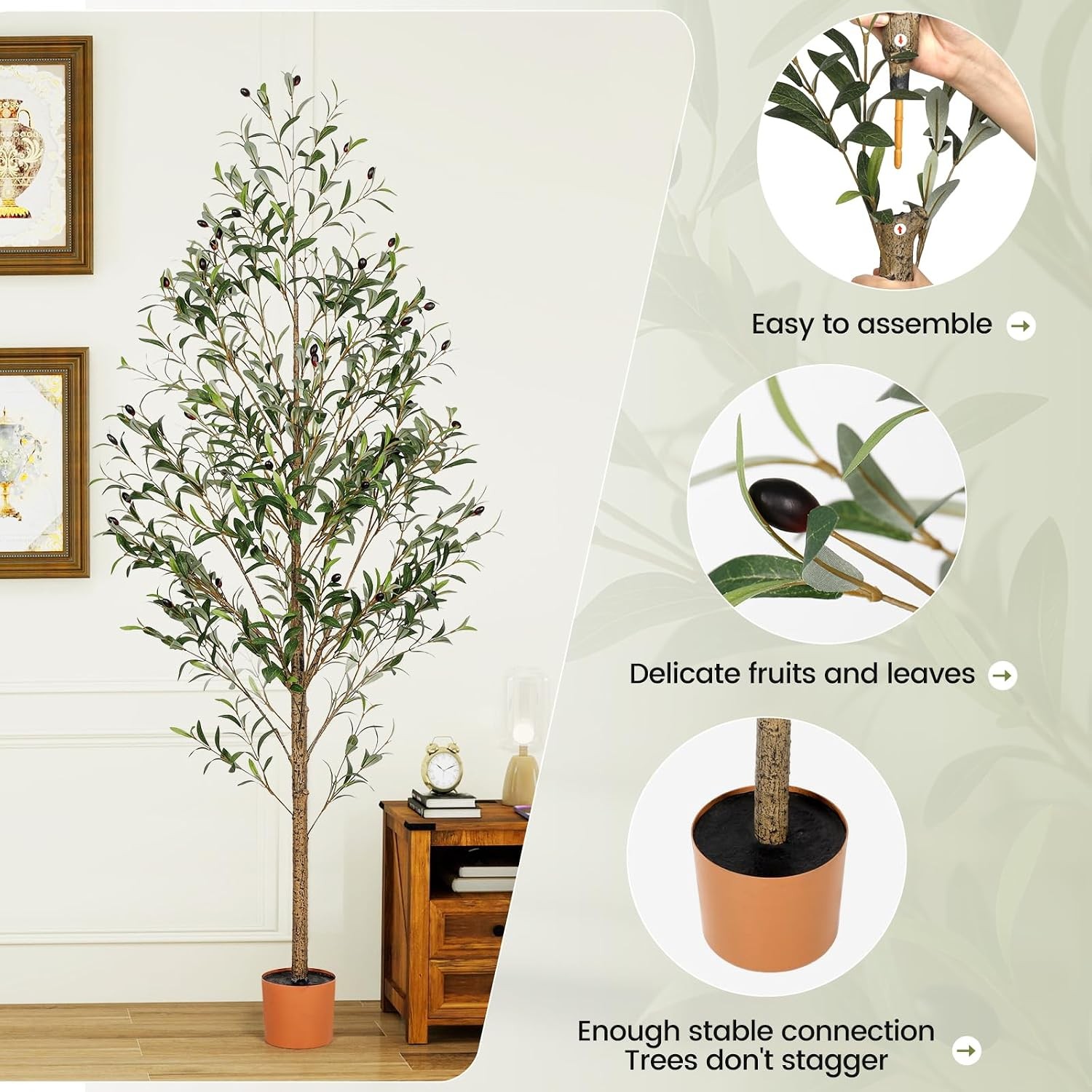 7FT Artificial Olive Tree Indoor Tall Realistic Faux Olive Tree with Plastic
