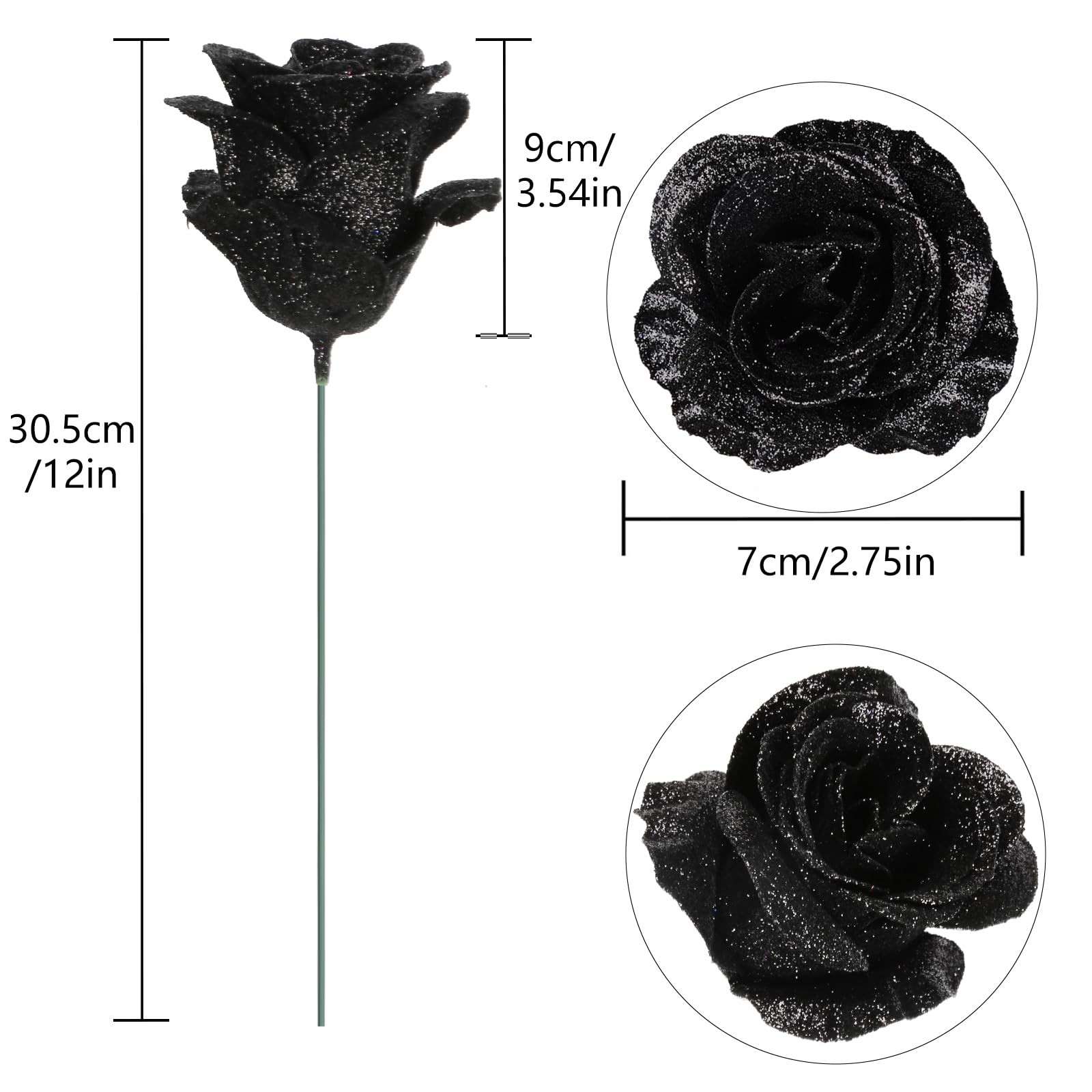 Black Glitter Roses,30PCS Fake Roses Flowers Artificial Roses with Stems for …