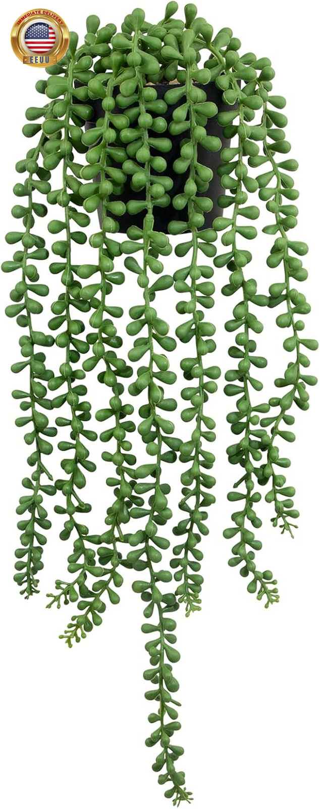 Fake Plants Indoor Artificial String of Pearls Plant in Black Pots, Realistic Gr