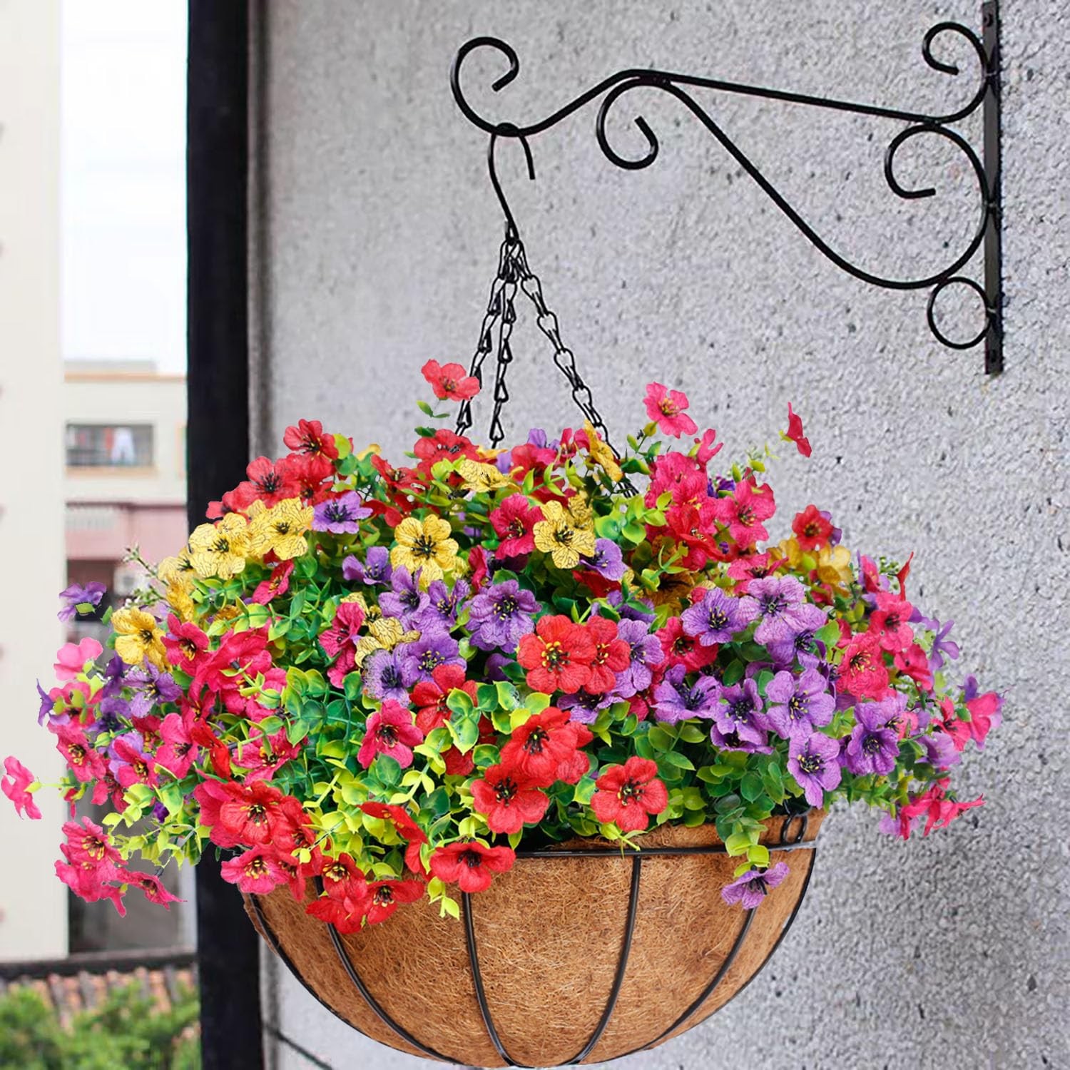 14 Inch Artificial Hanging Plant Baskets with 36 Pcs Flowers for Outdoor Deco…
