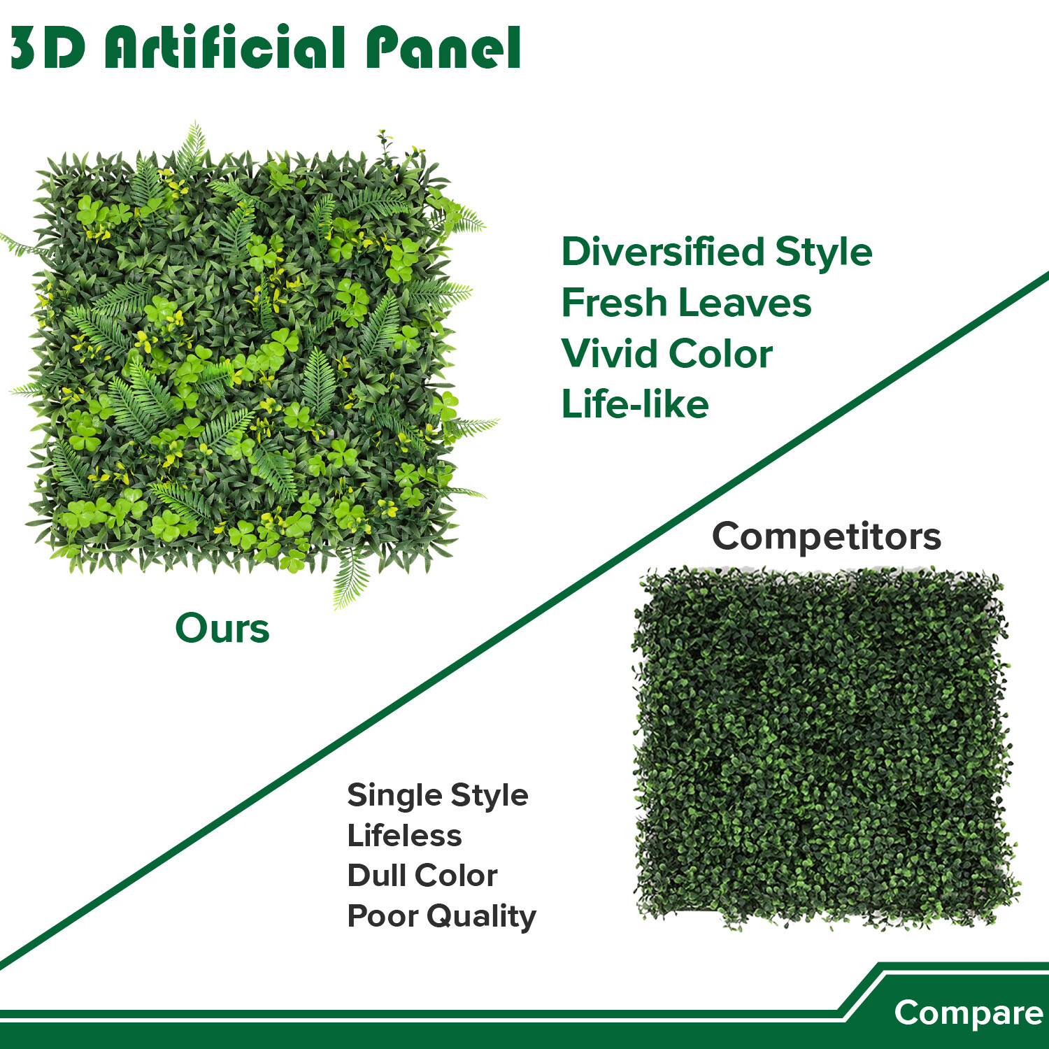 20″ Artificial Grass Mats 3D Mixed Plant Wall Hedge Decor For Home Festival #11