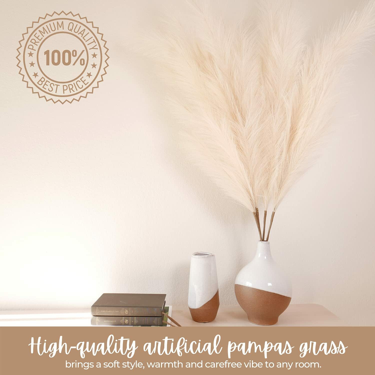 Faux Pampas Grass with 3 Large Artificial Pampas Grass Stems — 43″ (Set of 3)