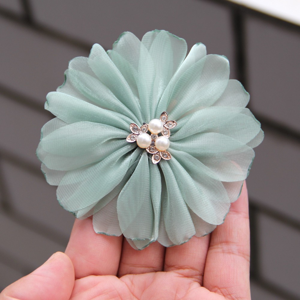 9cm Pearl Mesh Gauze Artificial Chiffon Flower Patch Applique Fabric Wedding