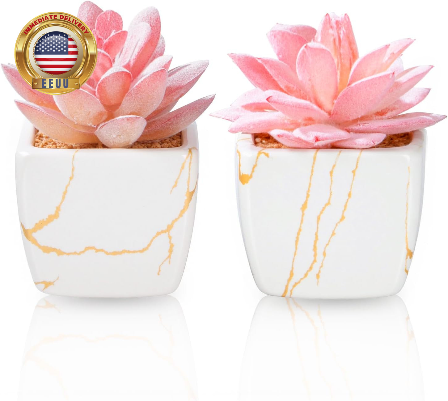 Artificial Succulent in 2PCS White Ceramic Pot, Small Fake Succulents Plants for
