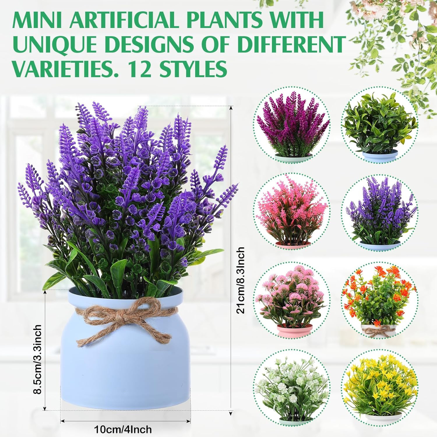 12 Pcs Faux Potted Flowers for Home Decor, Office, Wedding & Tabletop