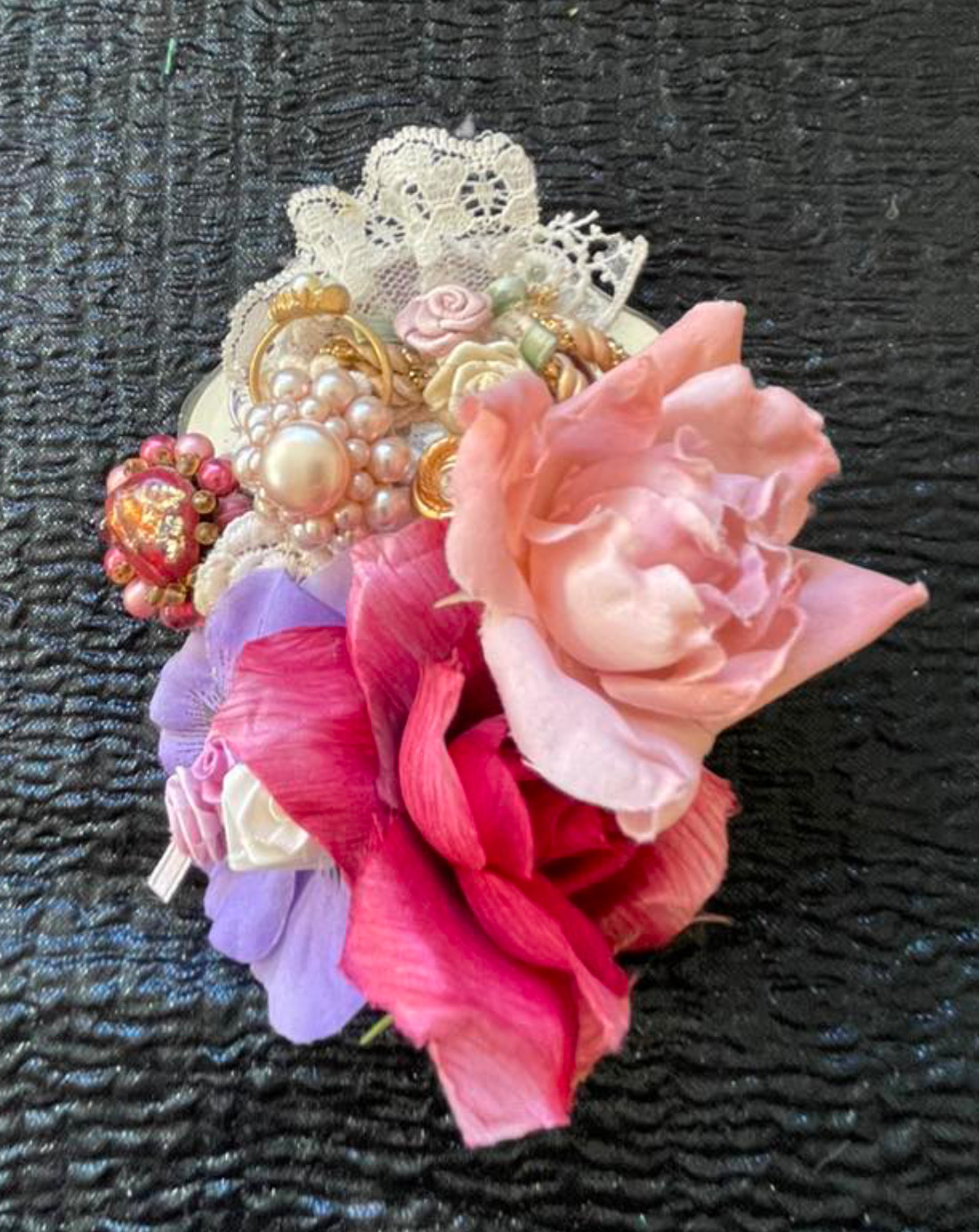 Mirror Artistic Floral Pinks Purples Jewelry Assortment Arrangement Paperweight