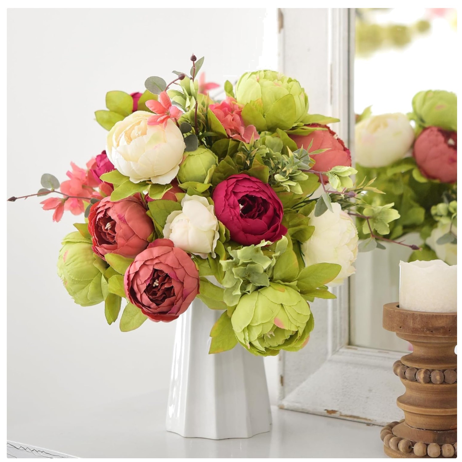 Red Peony Bouquets, 2 Silk Flowers with Hydrangeas