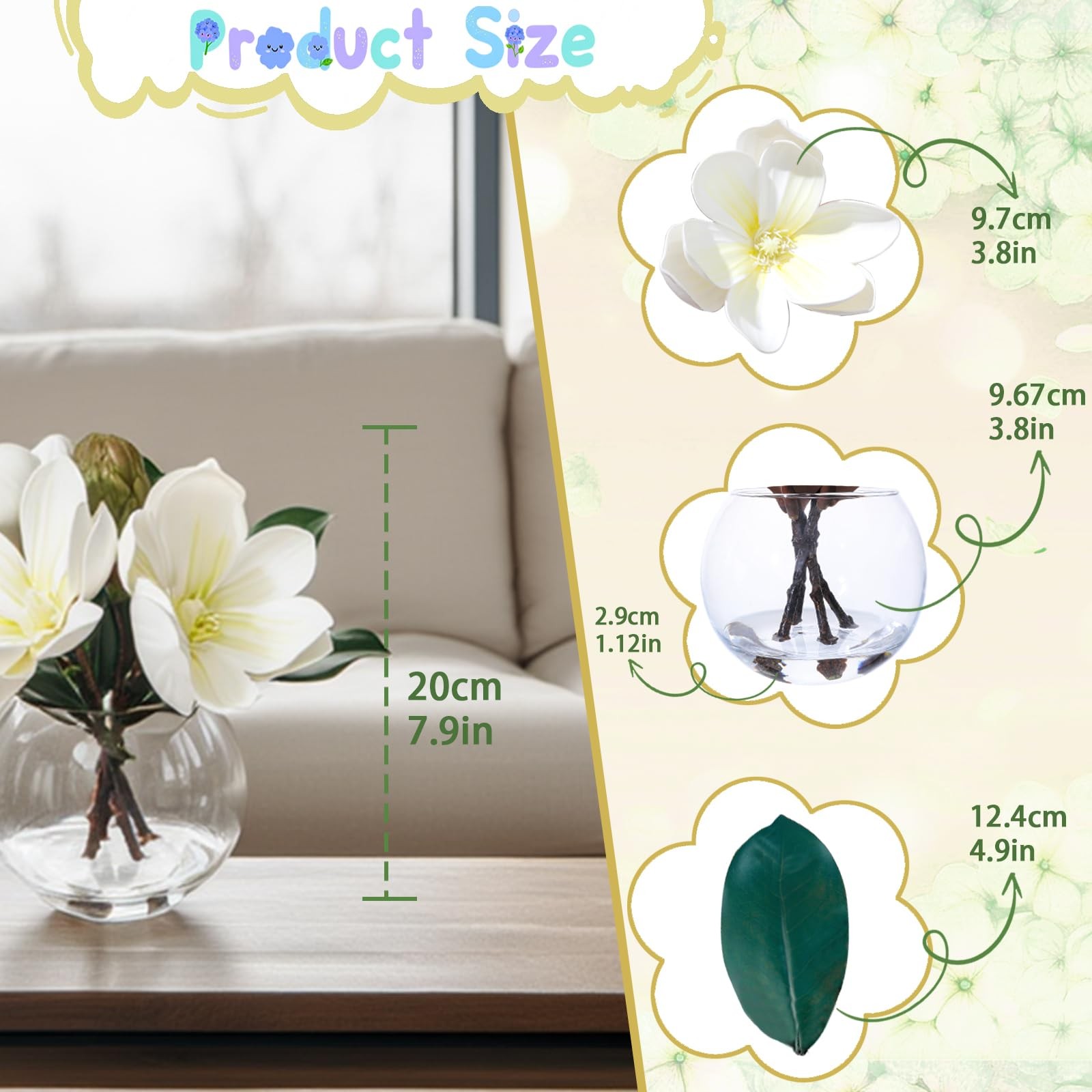 White Magnolia Artificial Flowers with Vase Fake Magnolia Flowers Indoor Real…