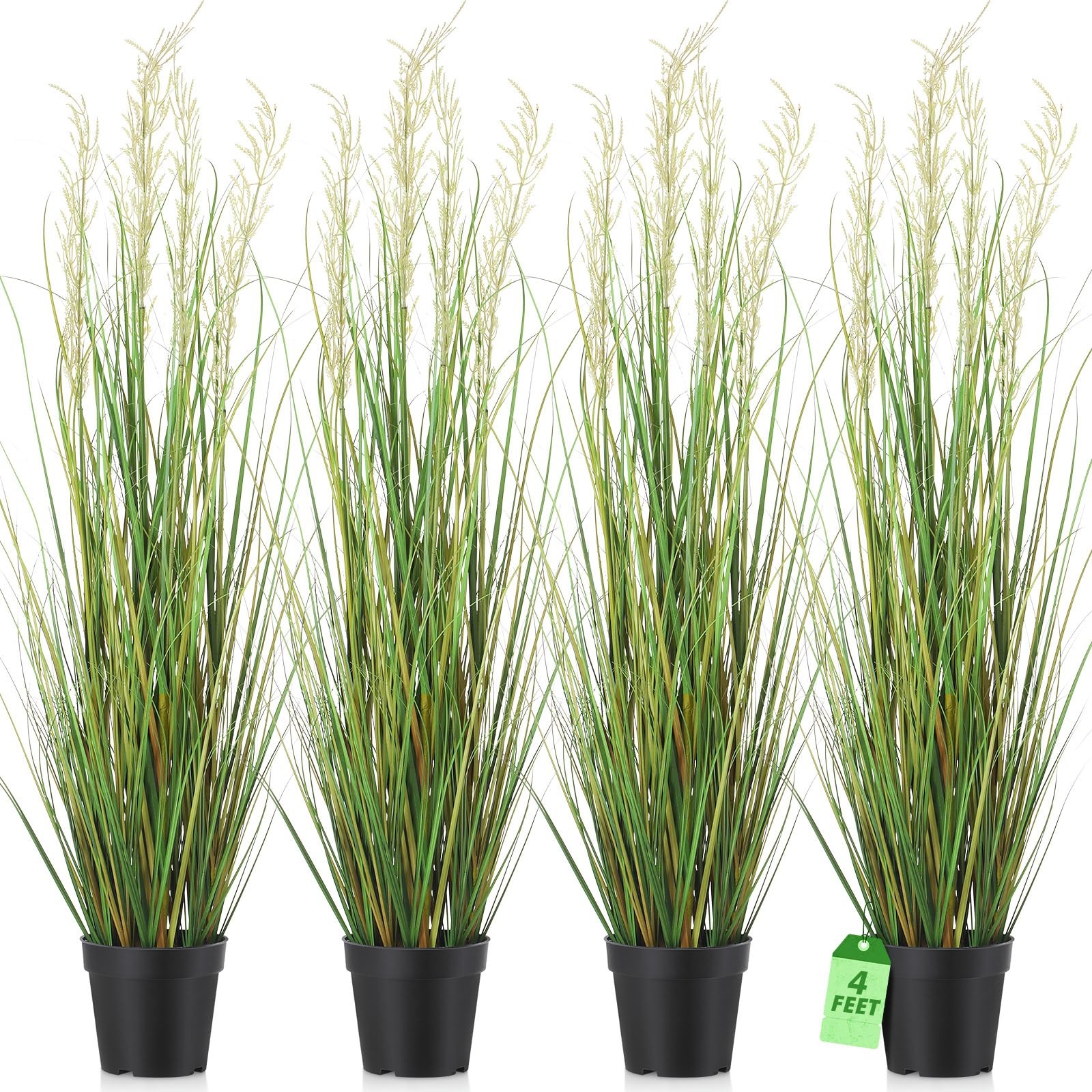 4 Pcs 4 ft Tall Artificial Grass Plant Potted Artificial Greenery Floor Plant…