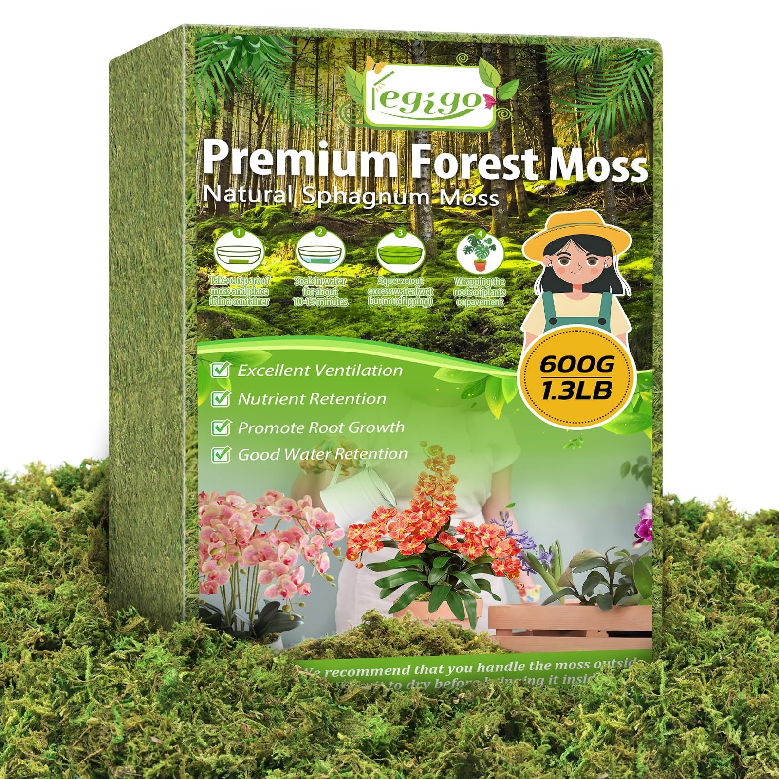 1.3 lbs Green Moss for Indoor Plants Decorative Dried Forest Moss for Crafts