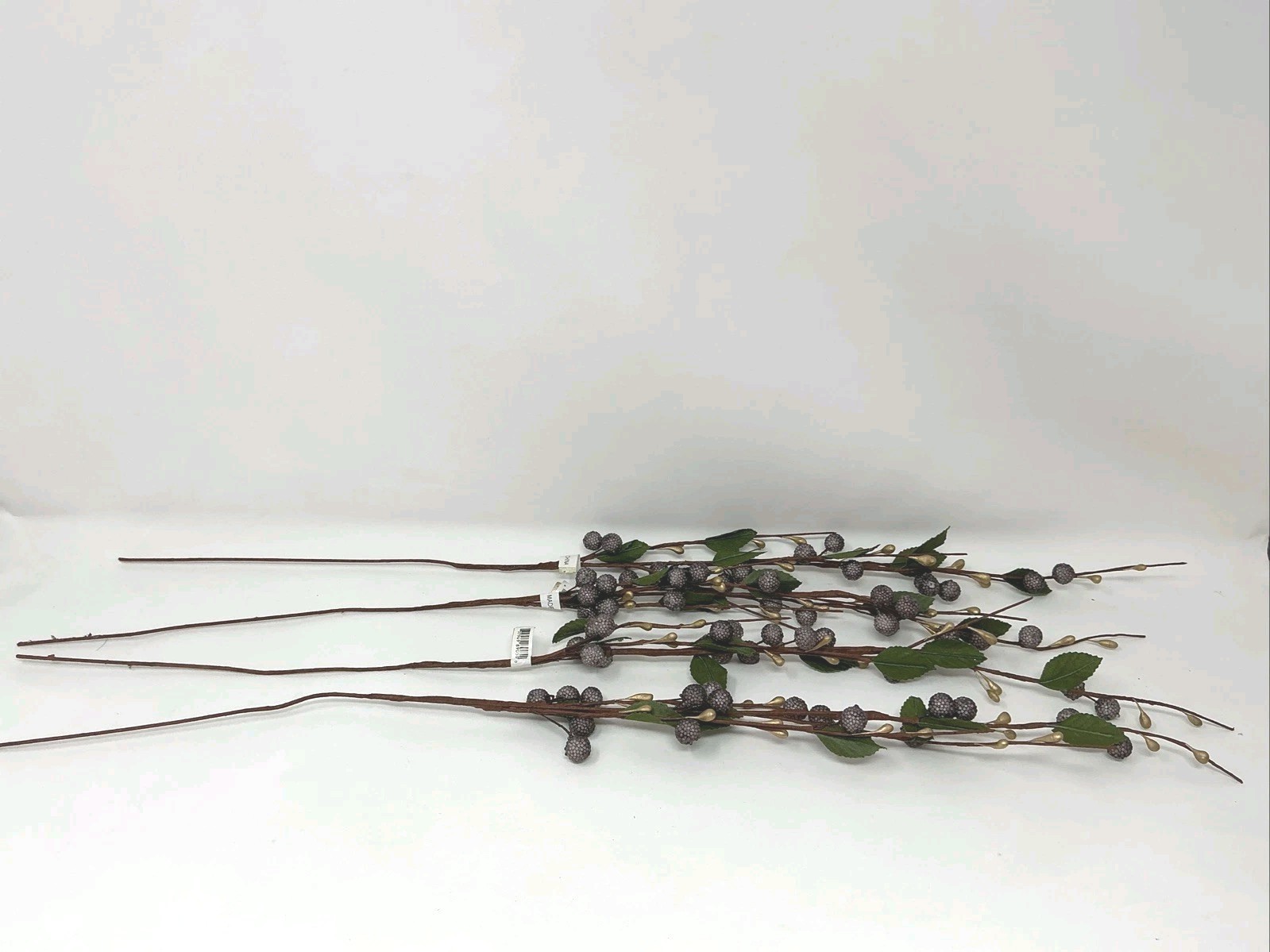 Sugared Berry Floral Pick 23” Purple and Gold Berries Green Leaves 4 Picks NOS
