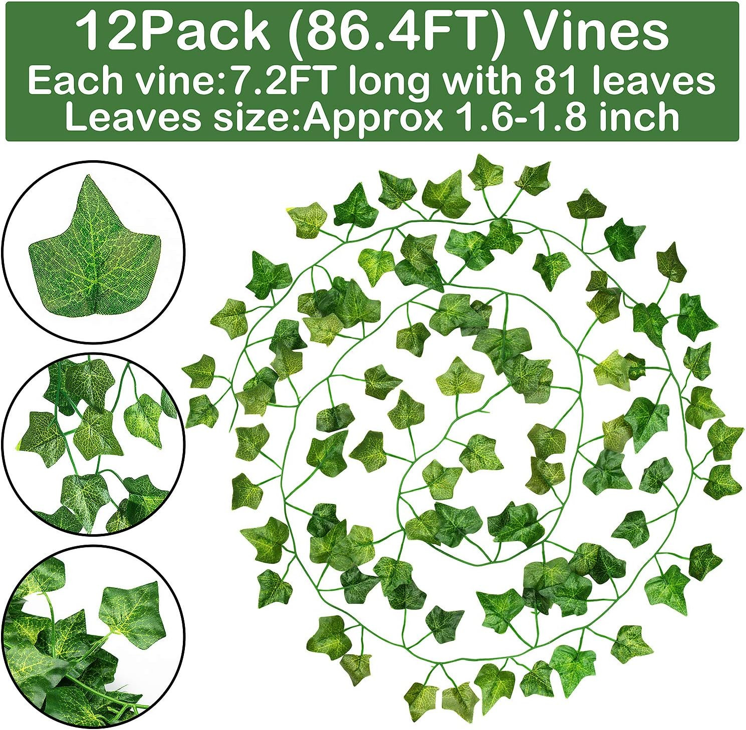24 Pack / 82 inch (Total 164 Feet) Artificial Ivy Garland Fake Leaf Plants Vine