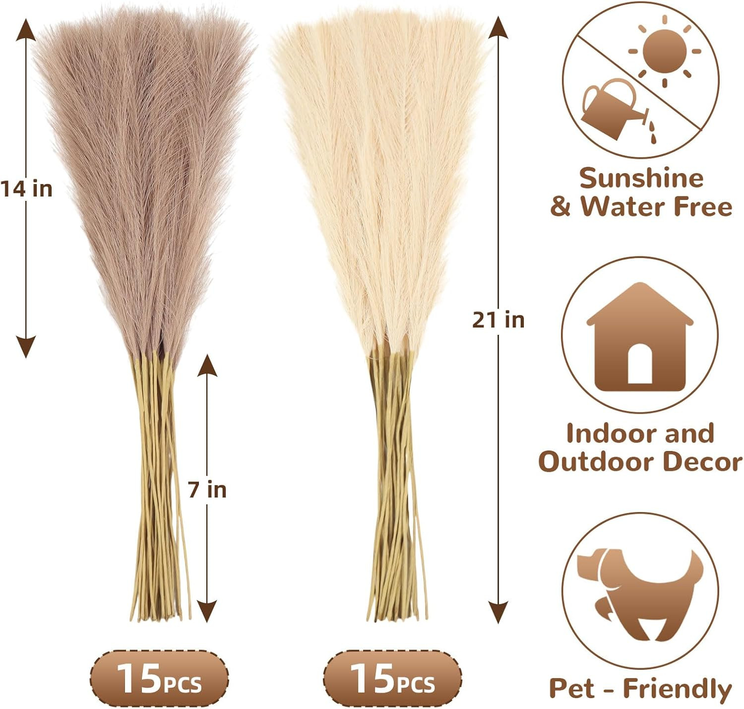 30Pcs Pampas Grass Decor,21″ Artificial Pompous Grass Bulk,Small Vase Filler Pom