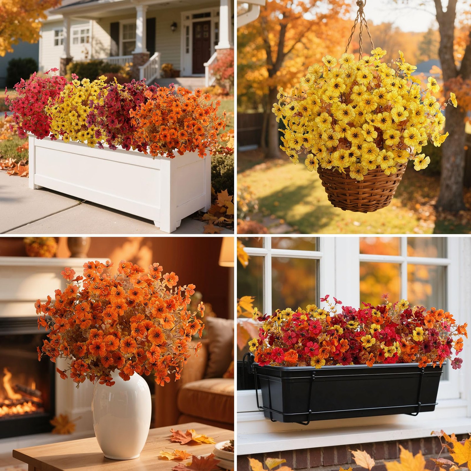 Artificial Fall Flowers for Outdoors Decoration, 12 Bundles Fake Mums Silk Da…
