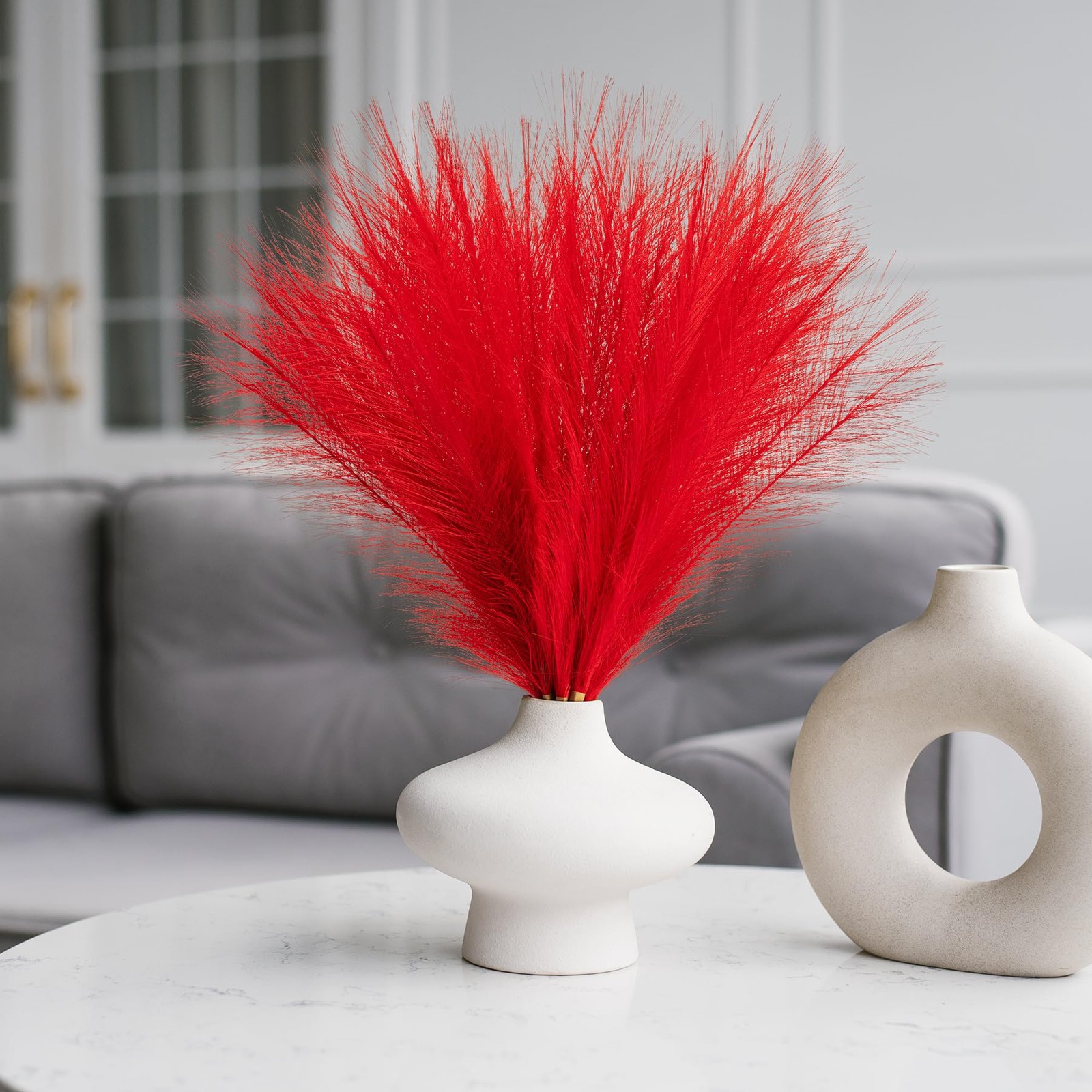 Pampas Grass Decor, Fluffy Faux Pampas Grass 5 Stem 18″/45cm Pompous Grass Sm…