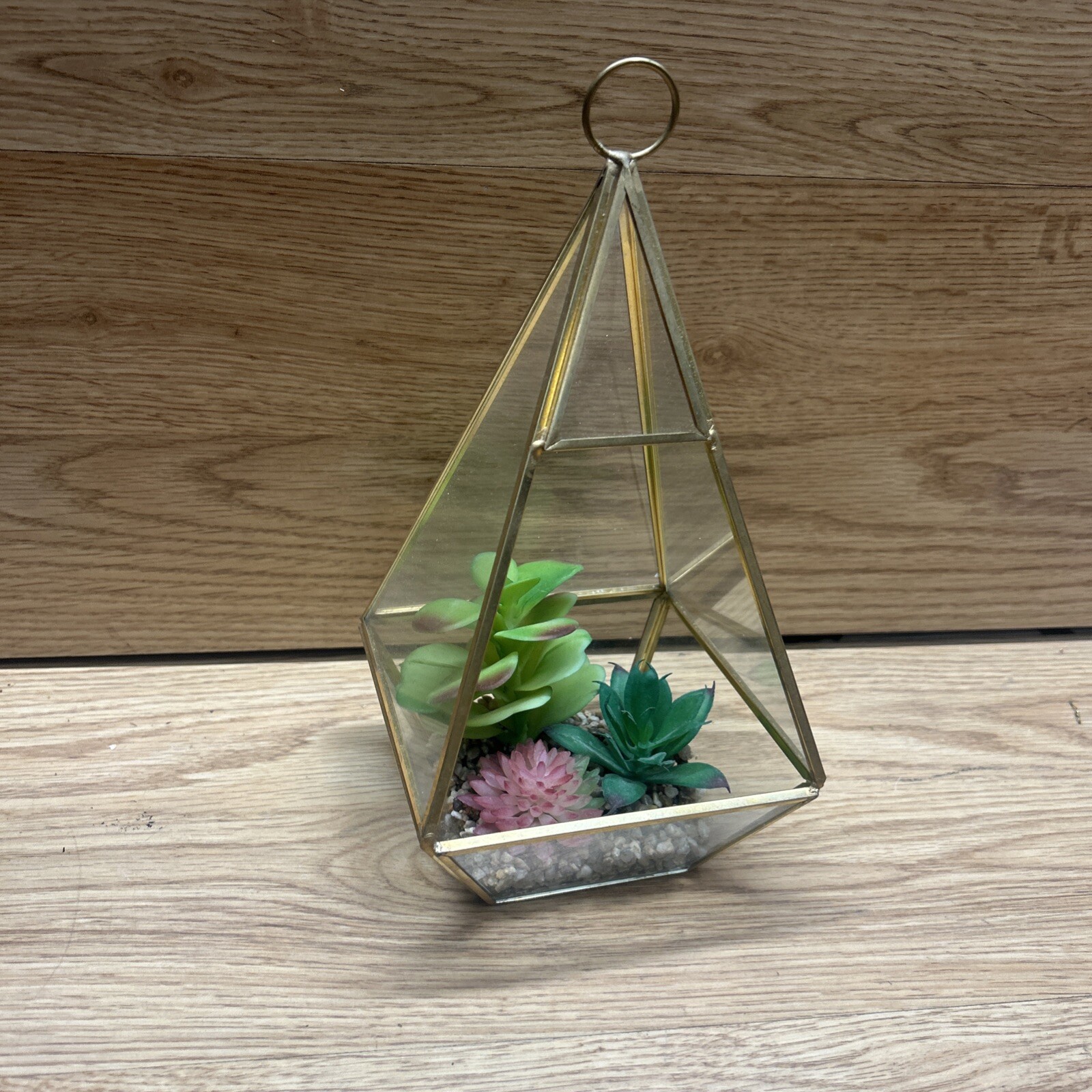 Pyramid Glass Geometric Terrarium Box Tabletop Planter Artificial Suculents