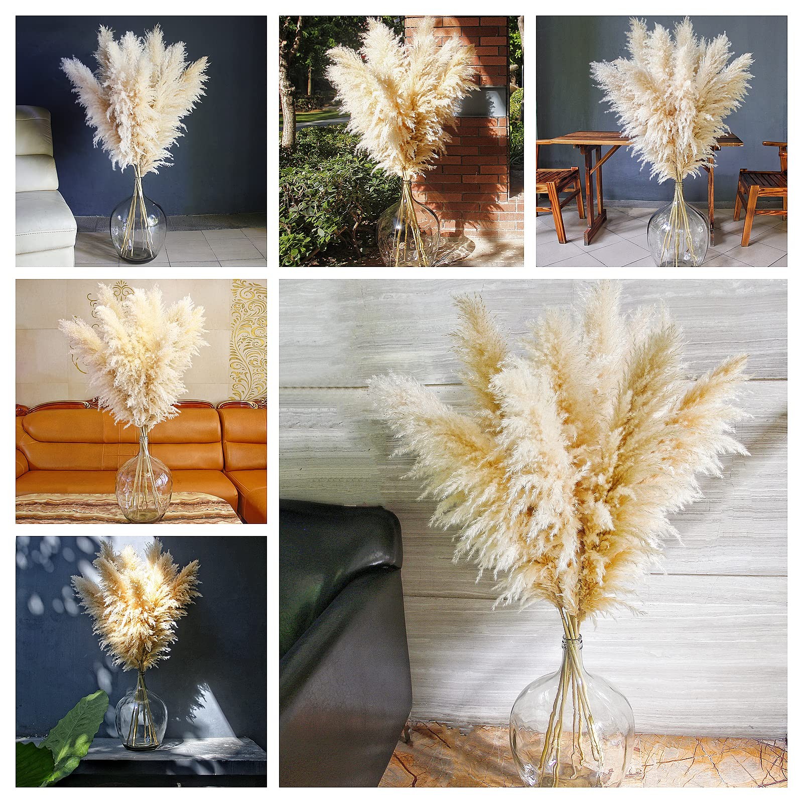 10PCS 46inch Beige Dried Pampas Grass Boho Decor for Weddings and Home Style