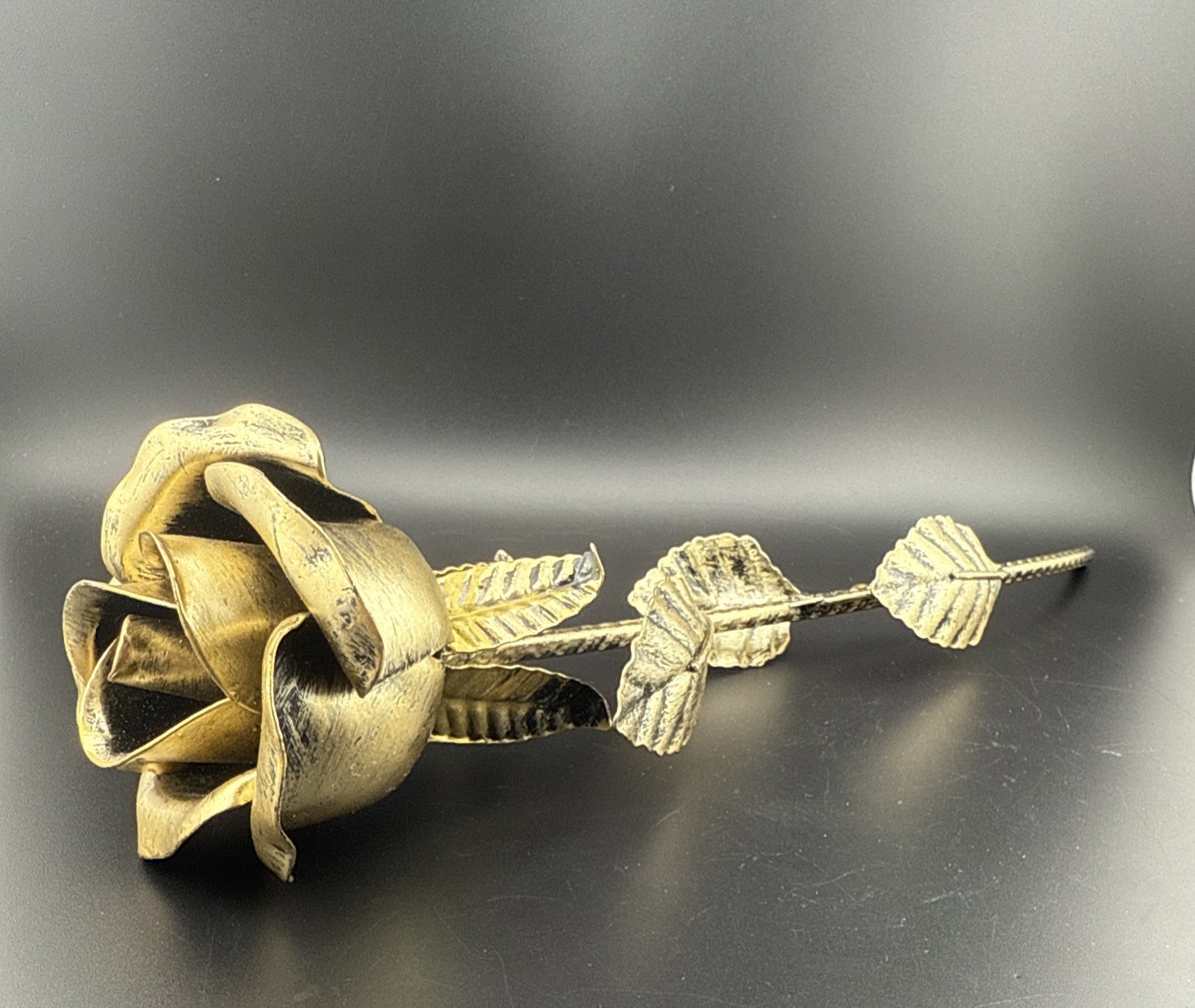 Metal Rose Iron Forever Flower Sculpture Antiqued Brass Finish