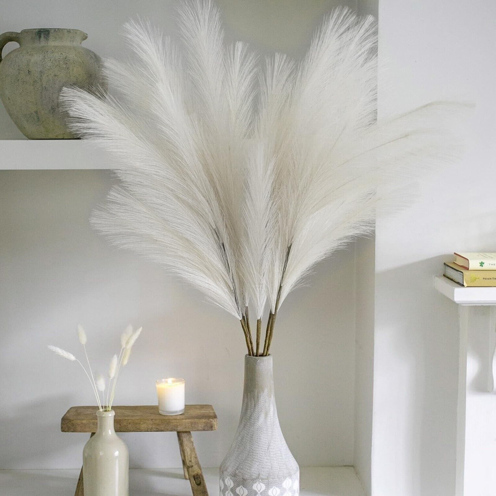 38″ 10 Stems White Pampas Grass Tall Decor – Faux Pampas Grass Decor Tall for…