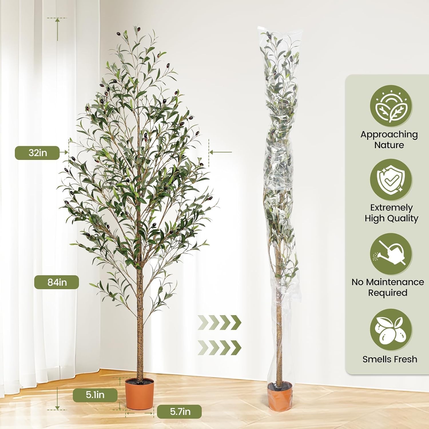 7FT Artificial Olive Tree Indoor Tall Realistic Faux Olive Tree with Plastic