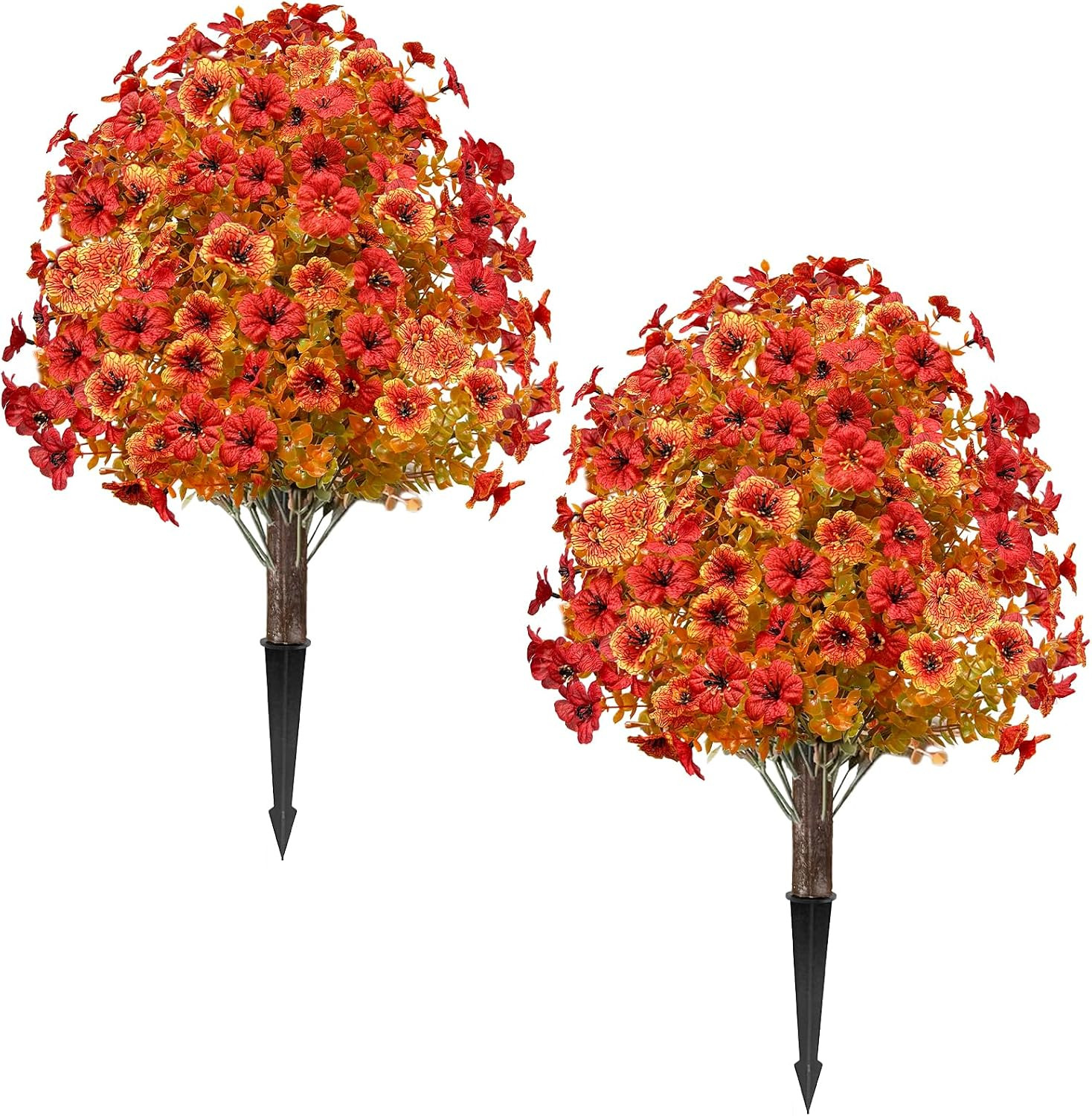 2 Pack 25″ Fall Artificial Mums Topiary Ball Trees for Outdoor Decor
