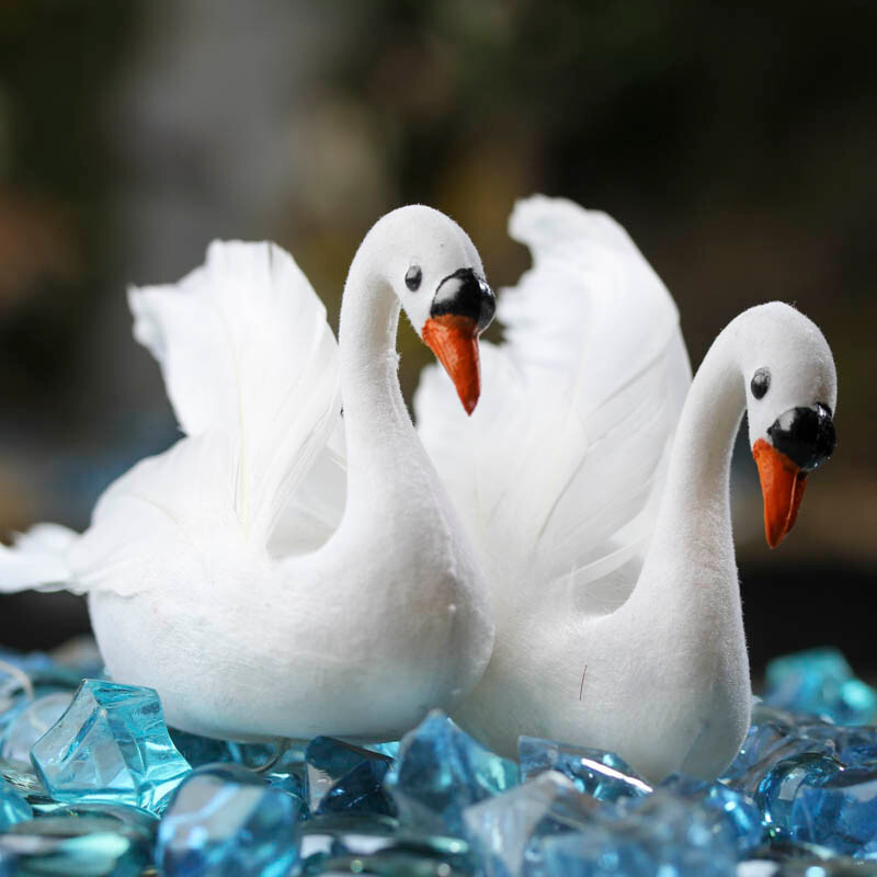 Package of 12 Artificial White Flocked 5″ Swans with Feathered Accents