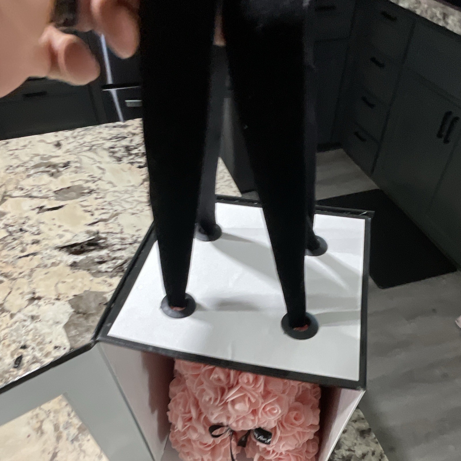 Always and Forever Pink Rose Flower Bear w/ Black Bow Gift Box Artificial Decor