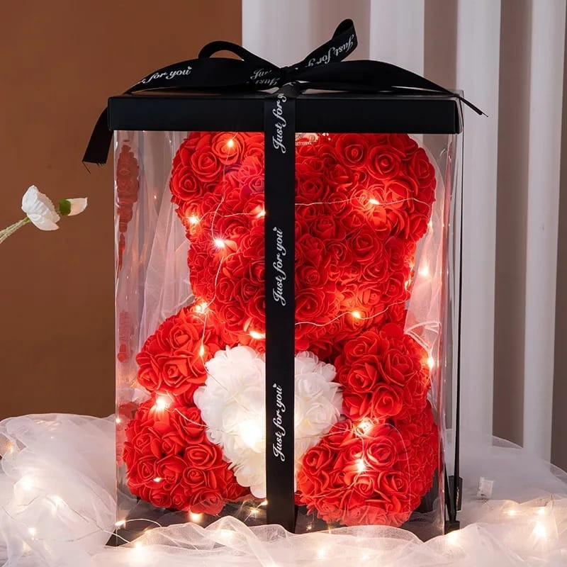 Rose Teddy Bear Gift Box w/ Lights Valentine’s Anniversary Birthday Mothers Day