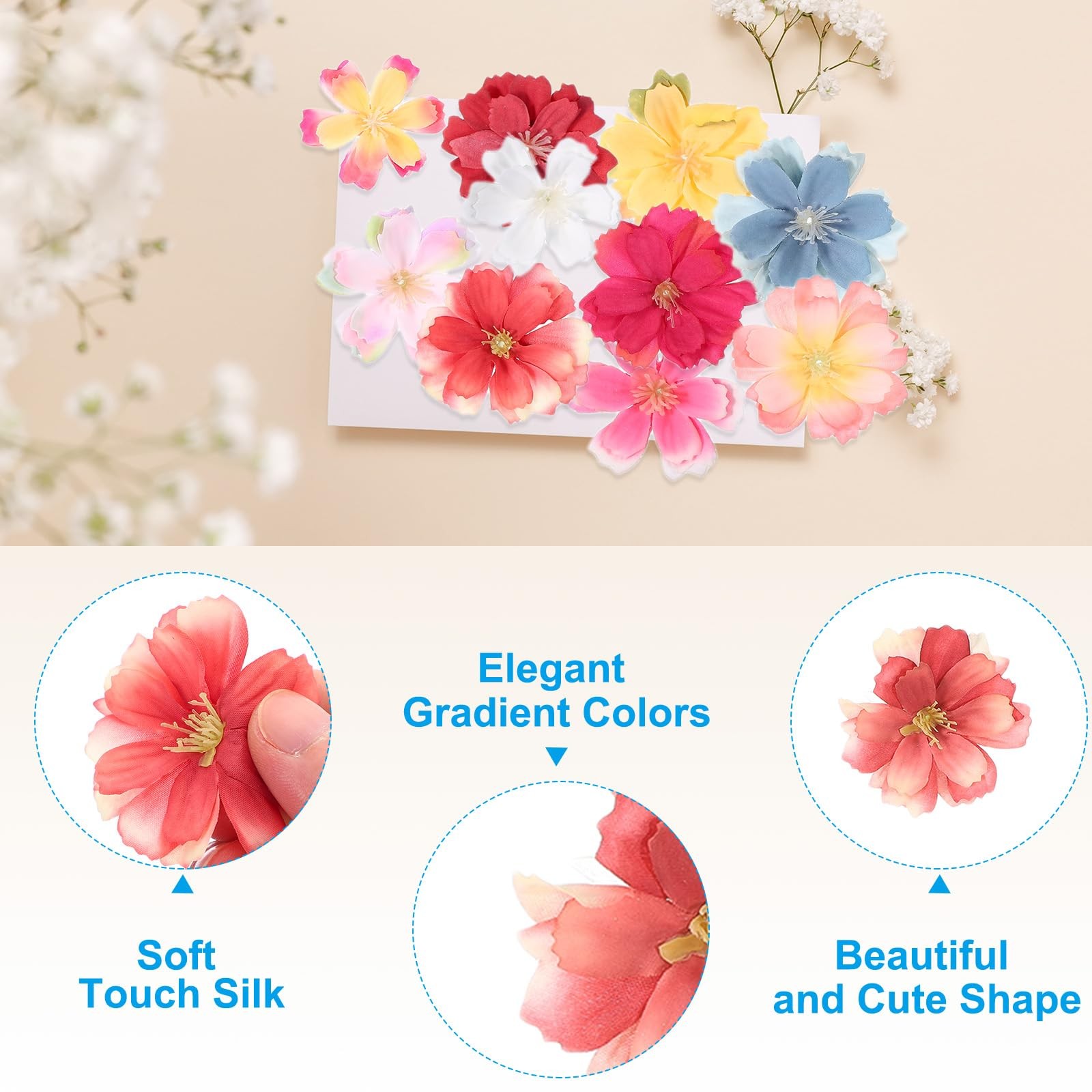 100 Pcs Fake Silk Flower Heads, 1.6 Inch Artificial Cherry Blossom Faux Flowe…