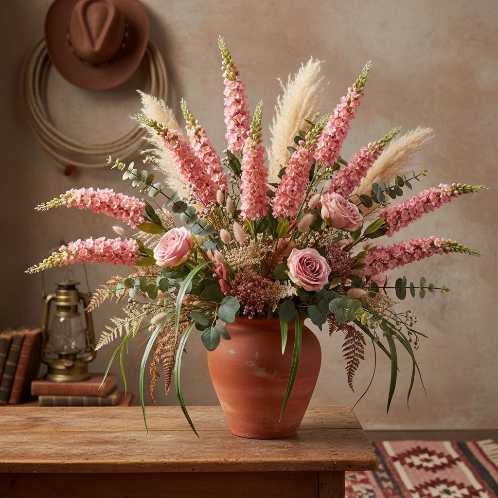 Pink Snapdragon Stems Set of 2 Artificial Larkspur Spike Flowers 26 Inch Faux Fl