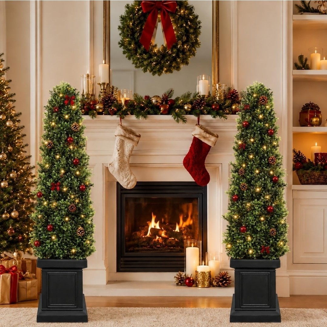 (2) COLORSPEC Artificial Boxwood Topiary Tree 3.5 ft (41 in) Black Pot