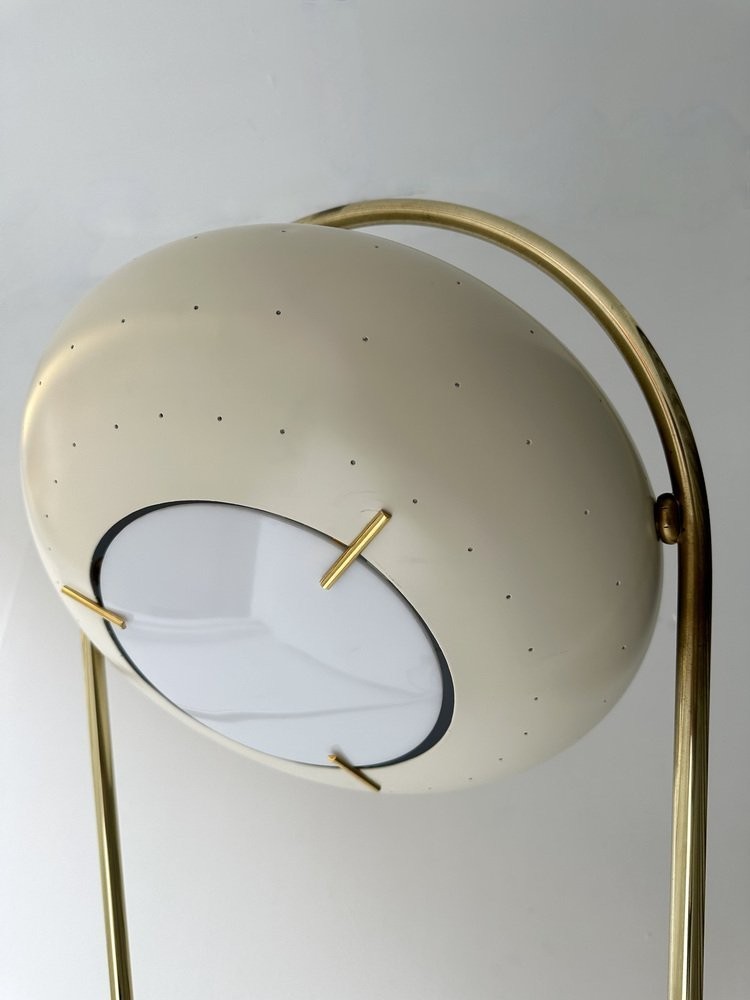 Mid-Century Modern Floor Or Reading Lamp in Brass and White Cream