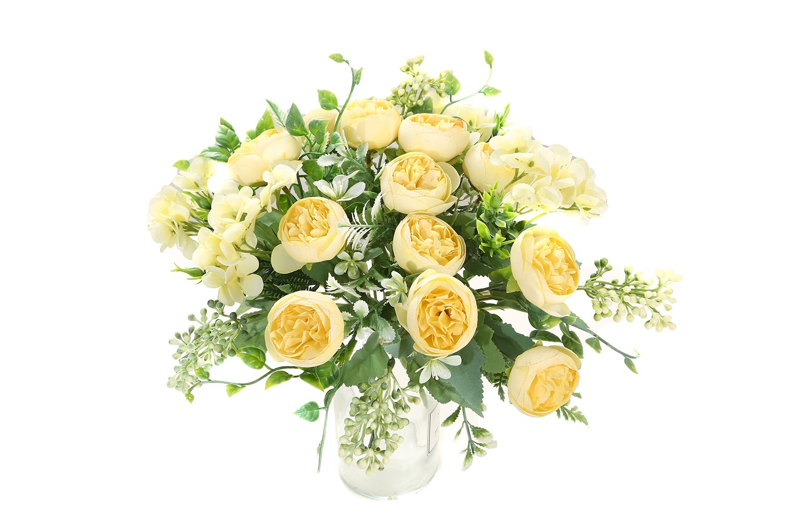 4 PCS Light Yellow Artificial Fake Peony Silk Plastic Bridal Flowers Bouquet