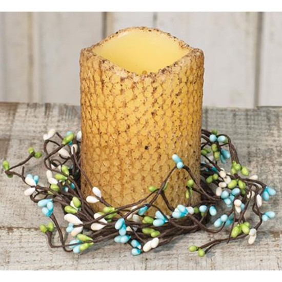 Pip Berry Candle Ring / Wreath 3.5″ Inner Dia. – Seabreeze – Lt Blue Green Ivory