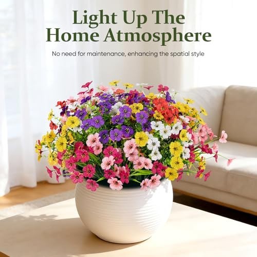 24 Bundles Lifelike UV Protected Artificial Flowers – No Fade Silk Plants for Ga