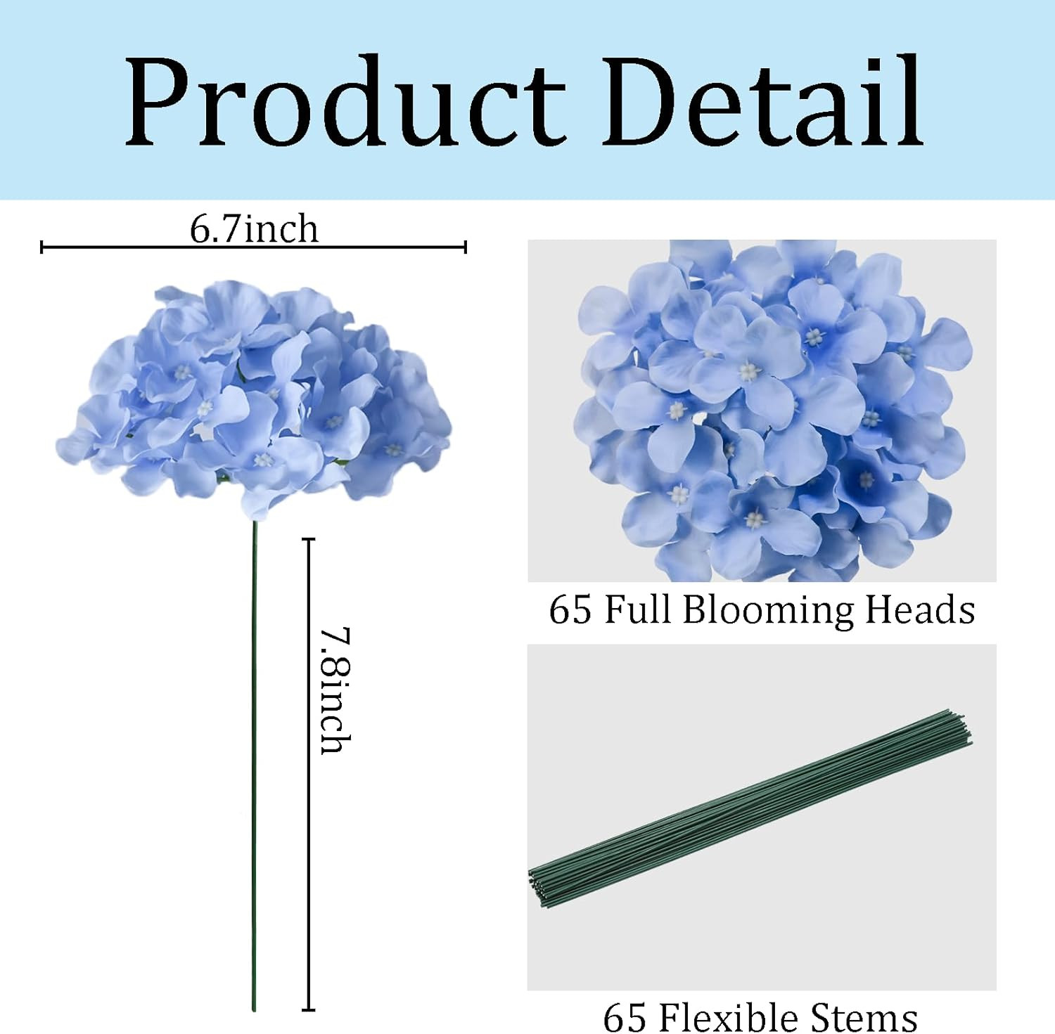 65Pcs Realistic Blue Hydrangea Silk Flowers for Home, Wedding & Party Decor