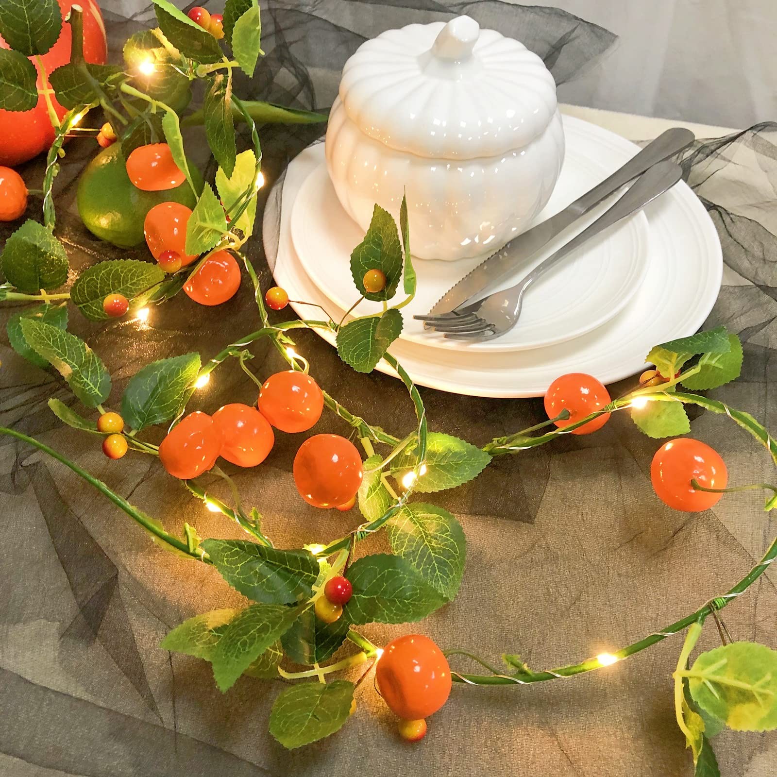 Artificial Fruit Tangerine String Lights LED Oranges Hanging Vines Plant Garl…