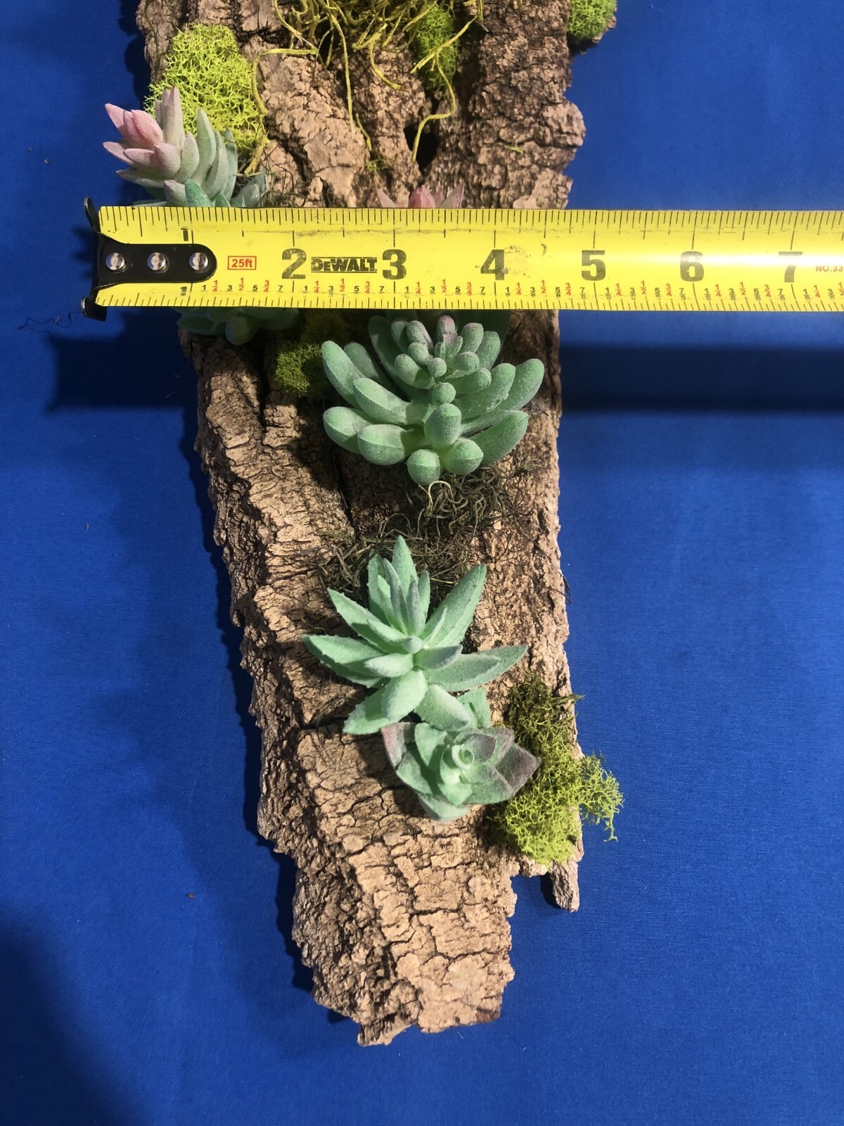 Artificial Succulent Air Plant Wall Art Home Office Mounted on Real Wood Bark