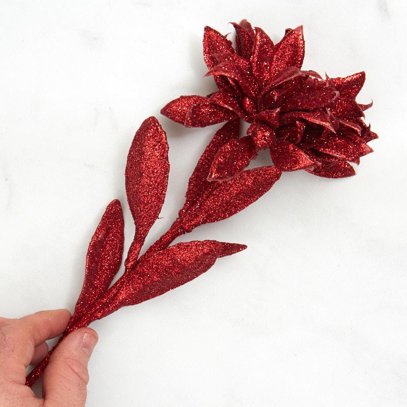 Package of 6 Red Glittered Double Poinsettia 25″ Stem Sprays