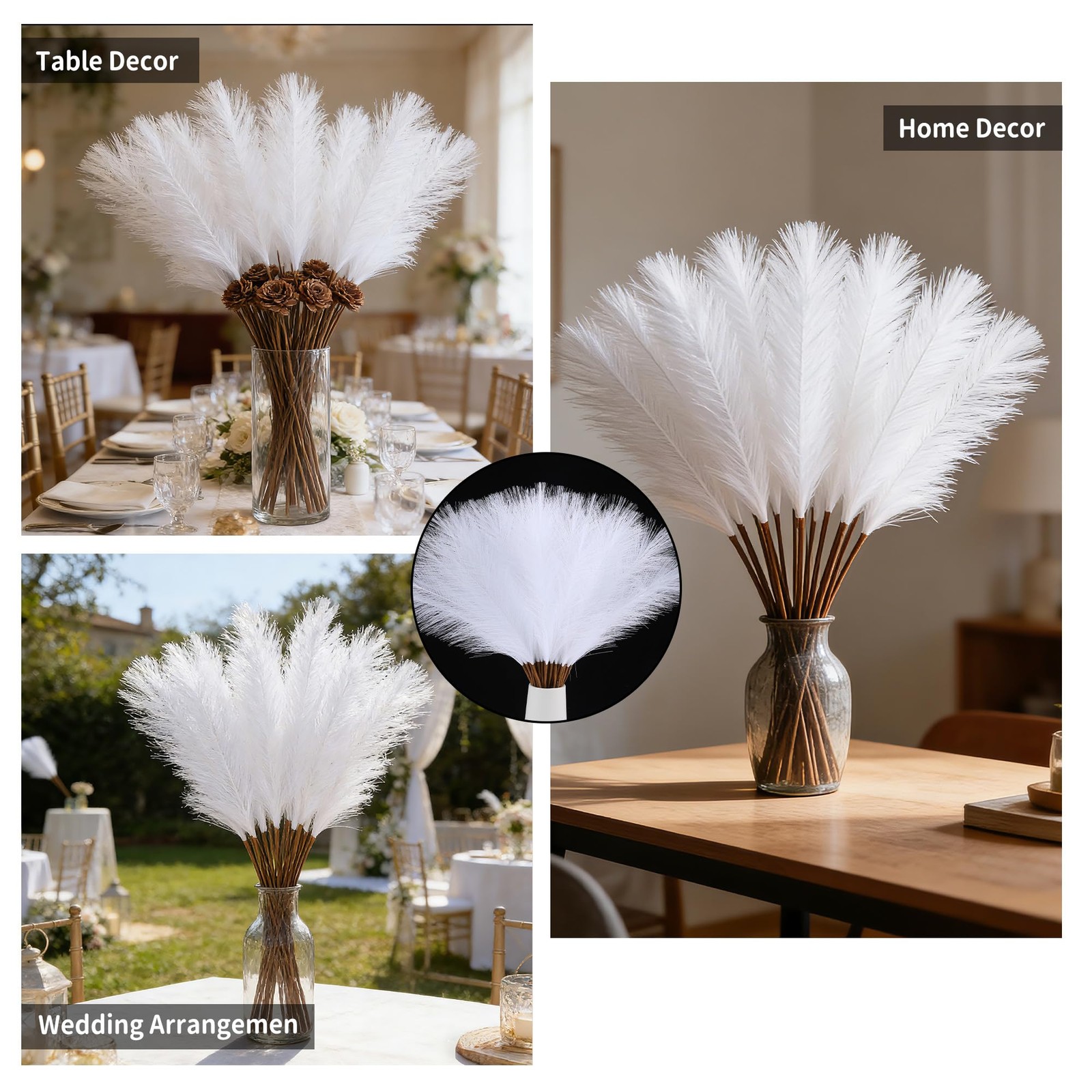 36 Pcs White Pampas Grass – 21.6inch Faux Pampas Grass Decor,Artificial Pampa…