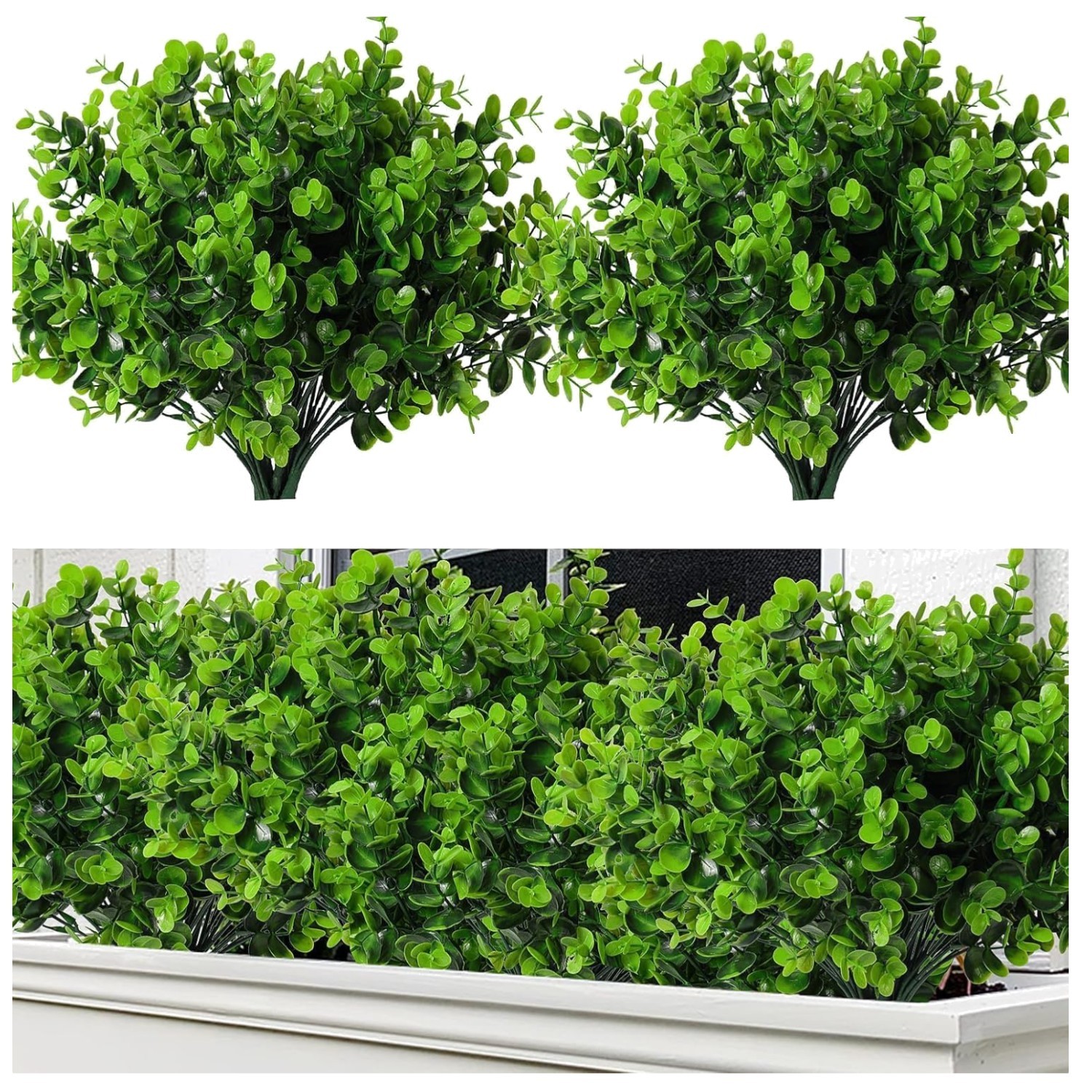 Artificial Boxwood Bushes 8 Pcs Faux Greenery Stems for Outdoor Indoor Decor
