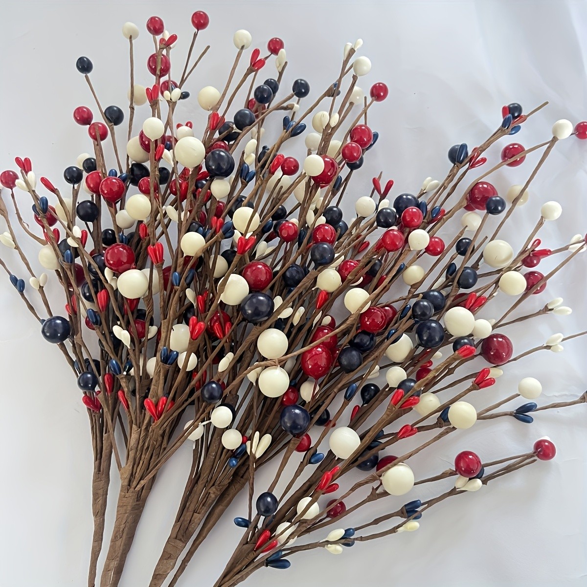 5P Red White Blue Berry Stems Patriotic Artificial Branches for Independence Day