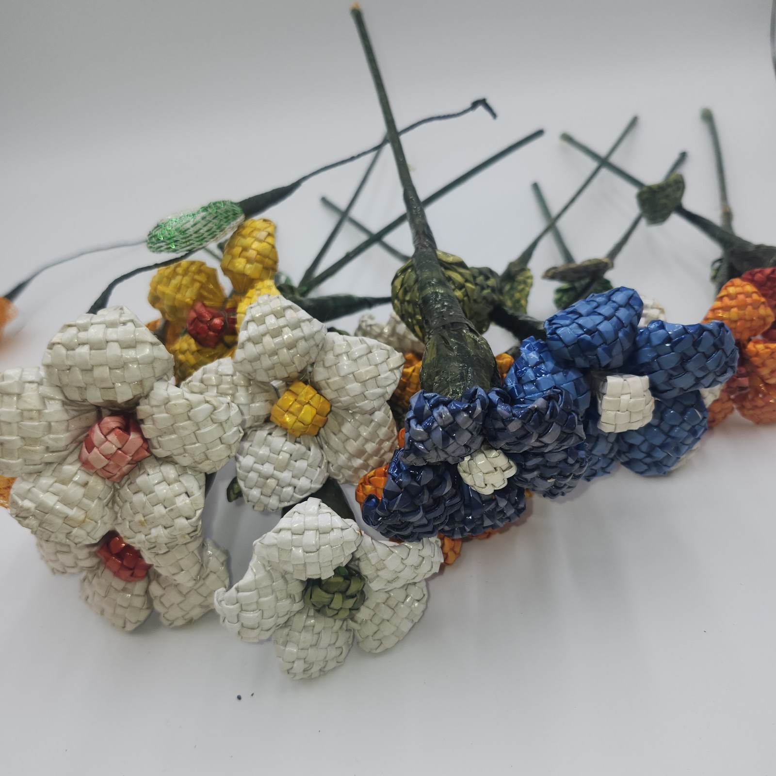 12 in. Artifical Stems Lot Of Vintage Straw Handmade Flower Flowers woven